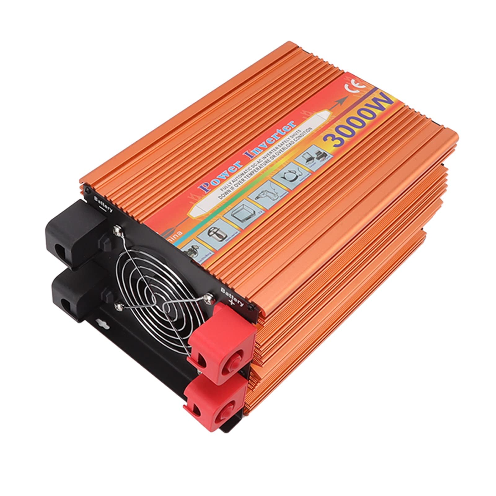 Hyuduo Falownik o Mocy 3000 W, Przenośny Konwerter Prądu Stałego 12 V na Prąd Przemienny 220 V ze Stopu Aluminium, Funkcja UPS, Obudowa Odporna na Ciepło, do Użytku W Samochodzie z energią słoneczną