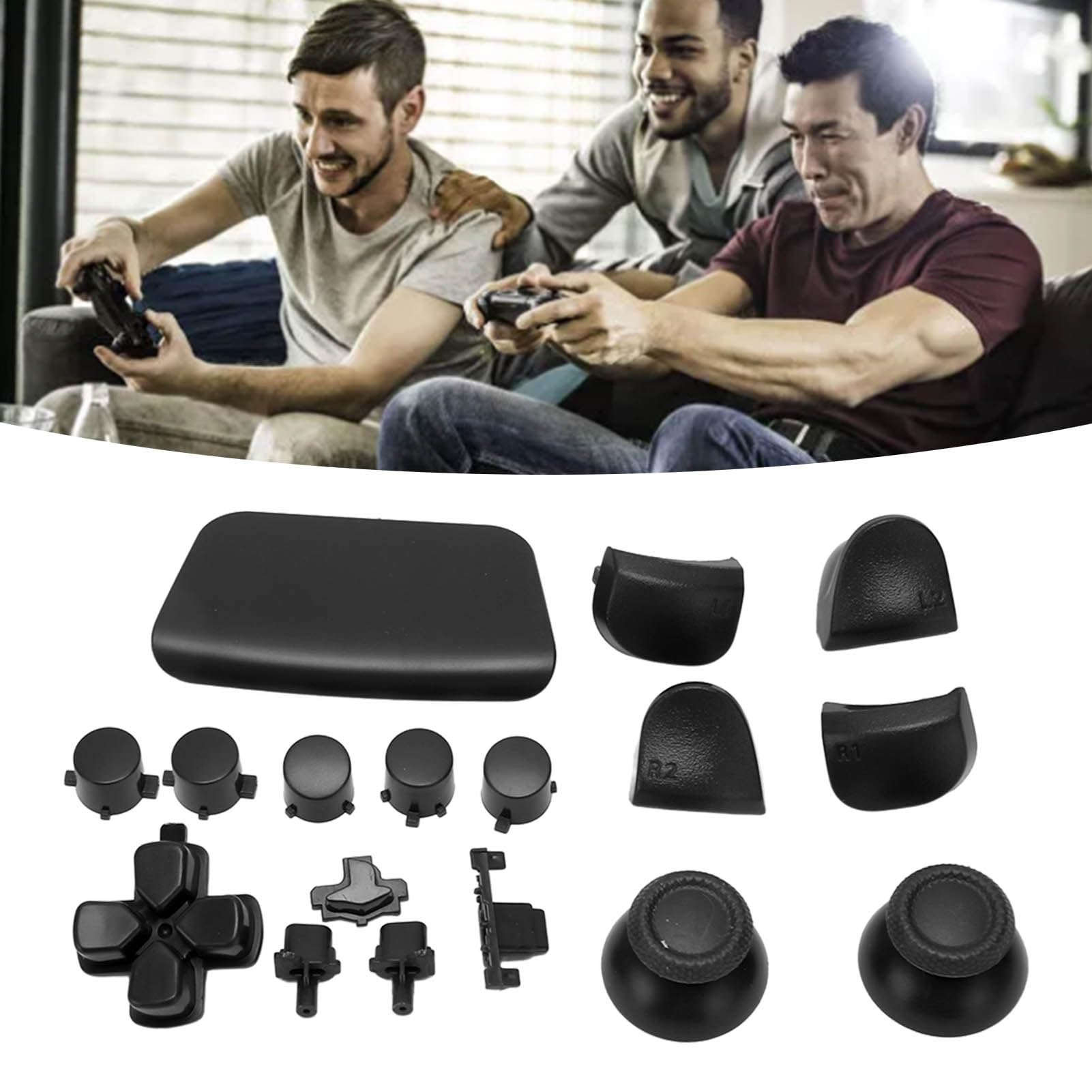 16 szt. Przyciski Zamienne do Kontrolera do Gier, Joysticki do Joysticka na Gamepad, Wymienne Przyciski Spustowe do Kontrolera (Czarny)