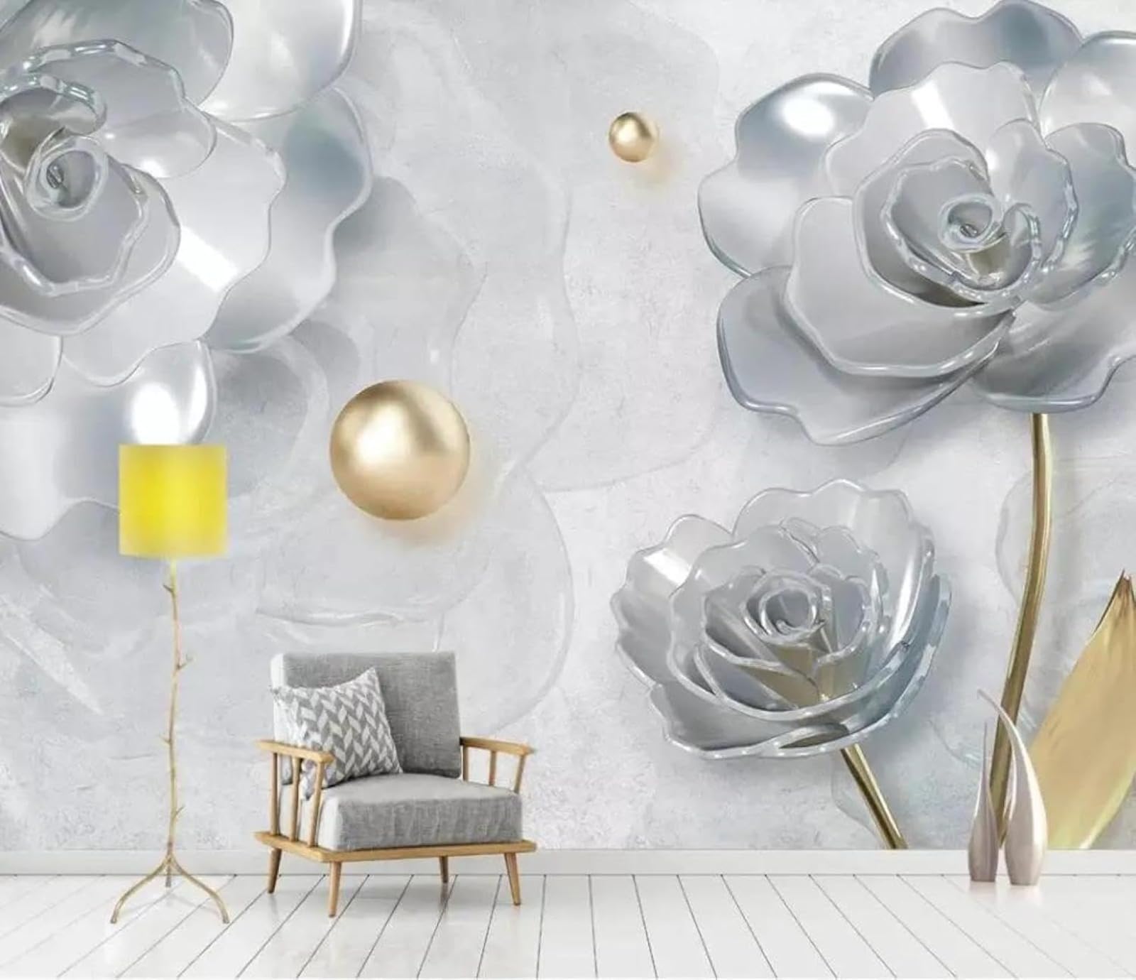 Mural 3D paysage fleur blanche 430x300cm pour salon