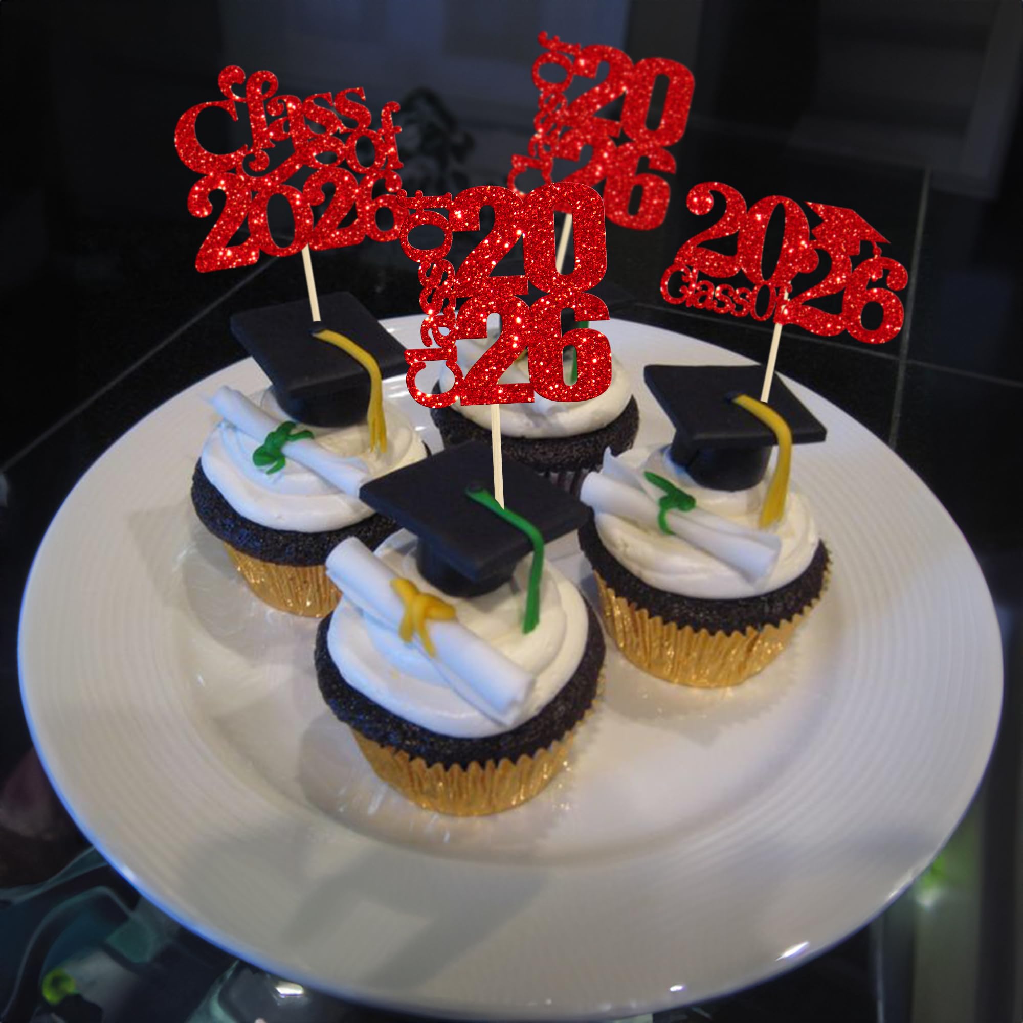 30 Pack 2026 Graduation Cap Cupcake Toppers Class of 2026 Cupcake Picks University Graduation Cake Decorations for 2026 Grad Theme Party Supplies Red - Image 4