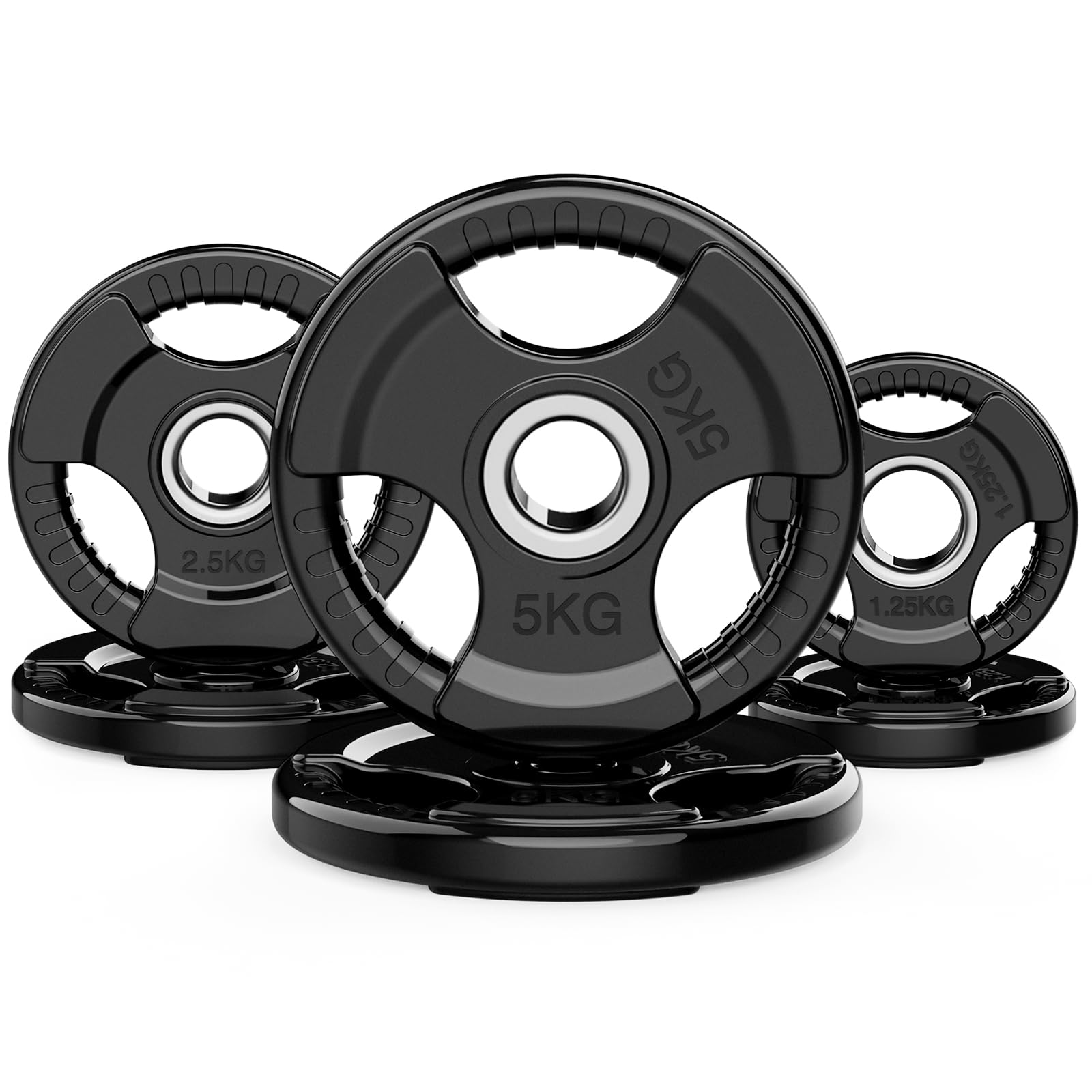 Olympic Weight Plates with Rubber Finish 2’’ Opening and Tri-Grips, Barbell Plates Discs for Lifting and Strength Training, Cast Iron Core Weights Set, 1.25kg - 25kg