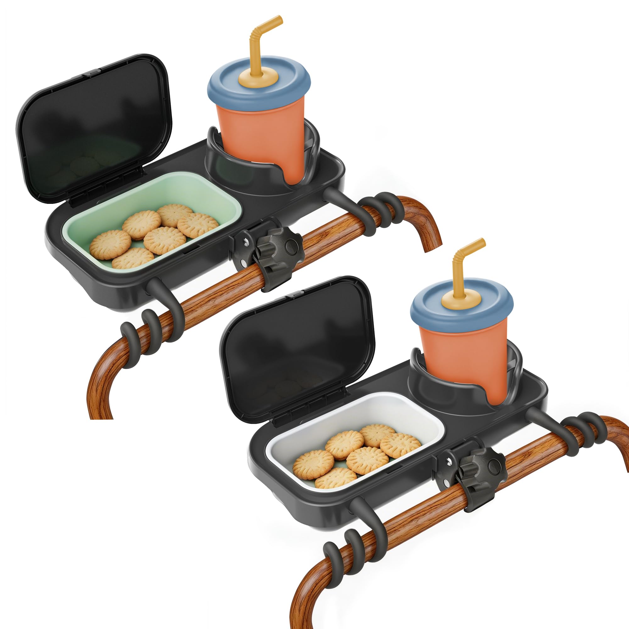 Lot de 2 plateaux de collation universels pour poussette - Compatible avec Nuna Bugaboo - Double plateau avec porte-gobelet - Plateau en silicone amovible pour un nettoyage facile - Pour les