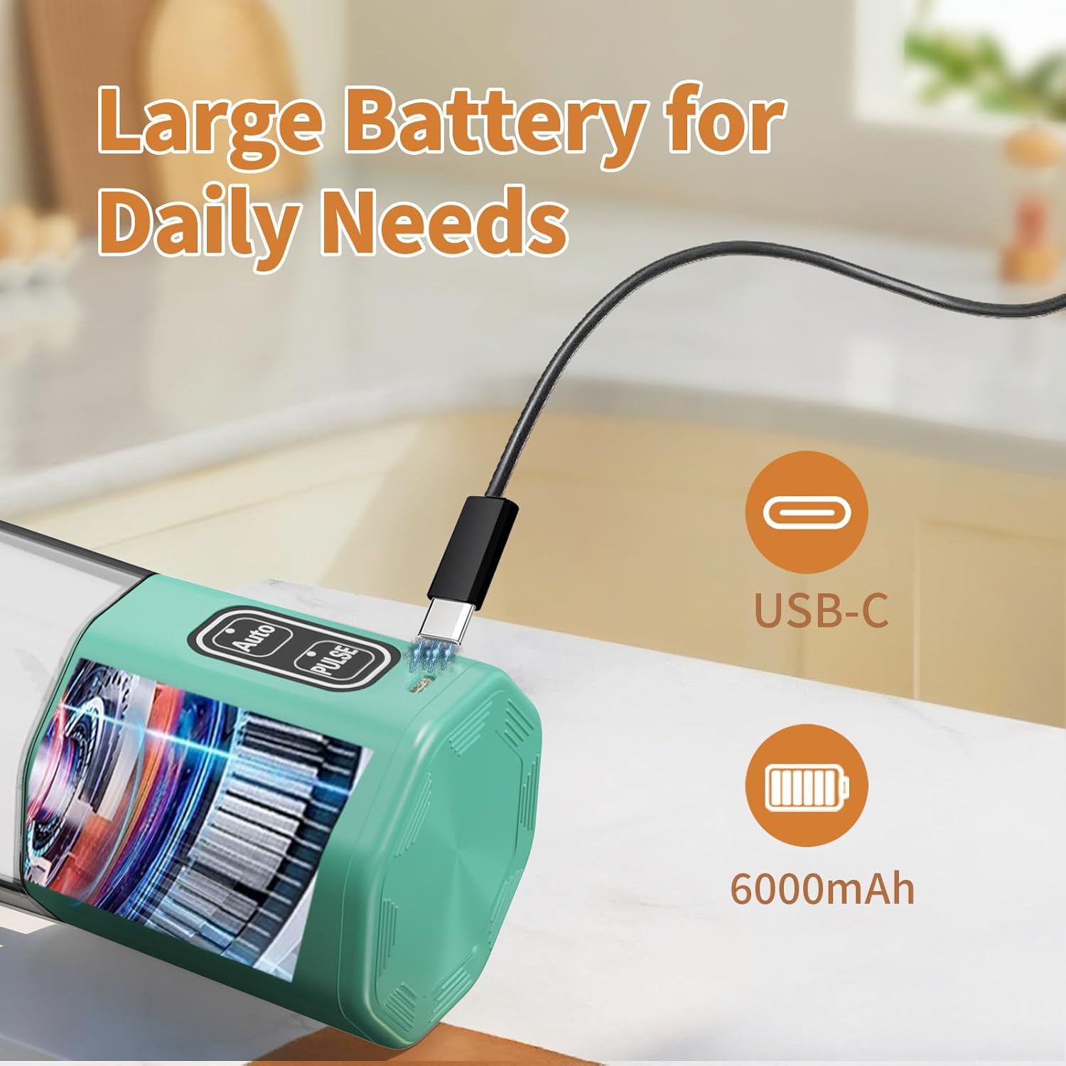 Portable Blender, 360 Watt Personal Blenders with Pulse Mode, Shakes and Smoothies, 6000mAh, BPA Free 24 Oz Blender Cup with 6 Blades and Lid, USB-C, Self Cleaning Portable Juicer For Travel, Green