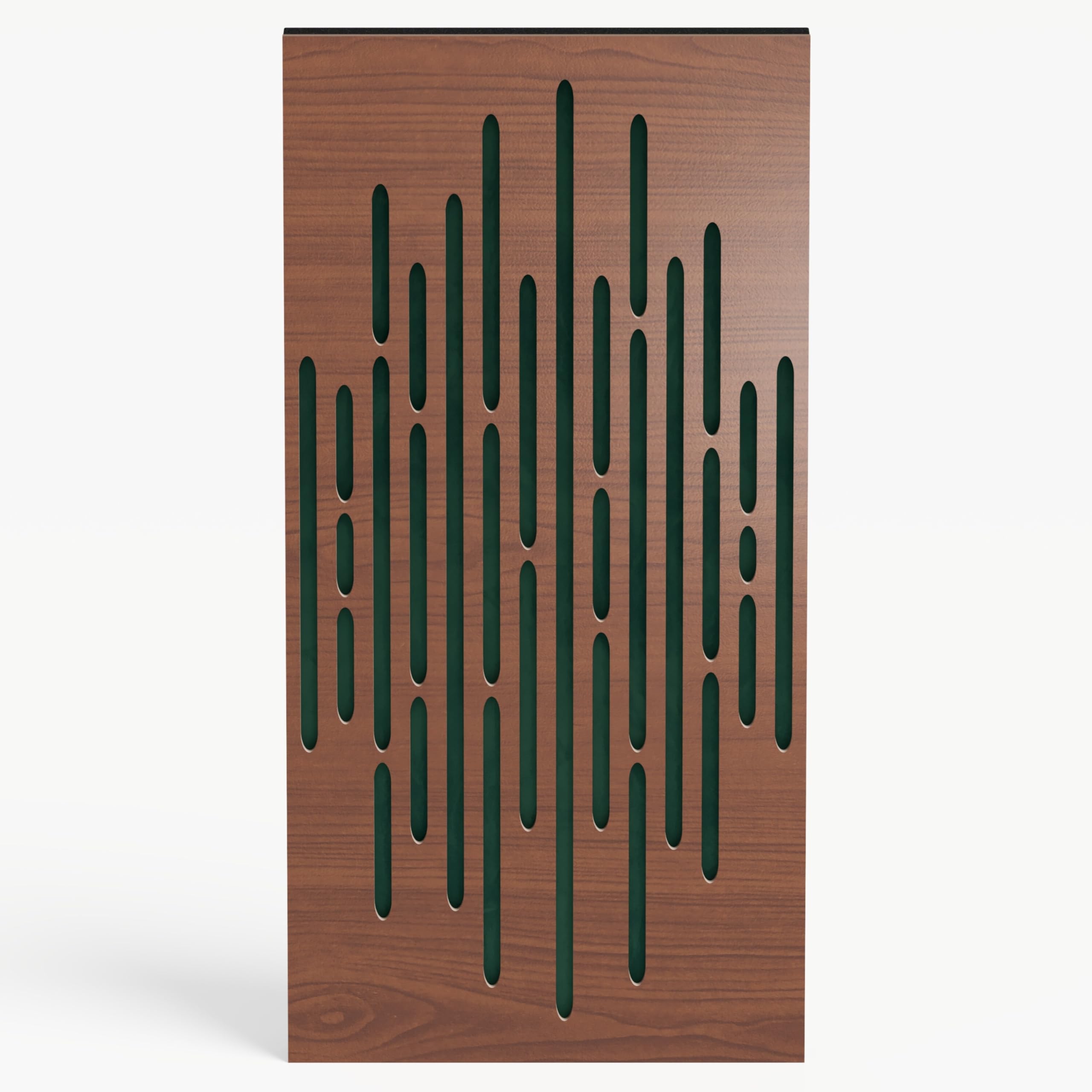 4-pak - wąskie panele akustyczne z aksamitną tkaniną | 50 x 25 cm | dekoracyjna kontrola szumów i redukcja echa | pochłanianie dźwięku i dyfuzja | kolor: [WAVE-F - nakrętka | zielona]