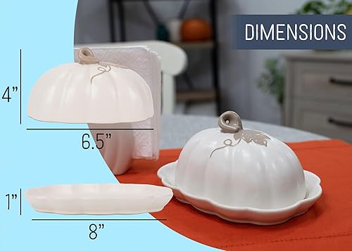 Miniatura 2 de Nat & Jules - Mantequillera de cerámica con forma de calabaza de 8 x 6 pulgadas, con tapa festoneada, perfecta para decorar mesas para Acción de