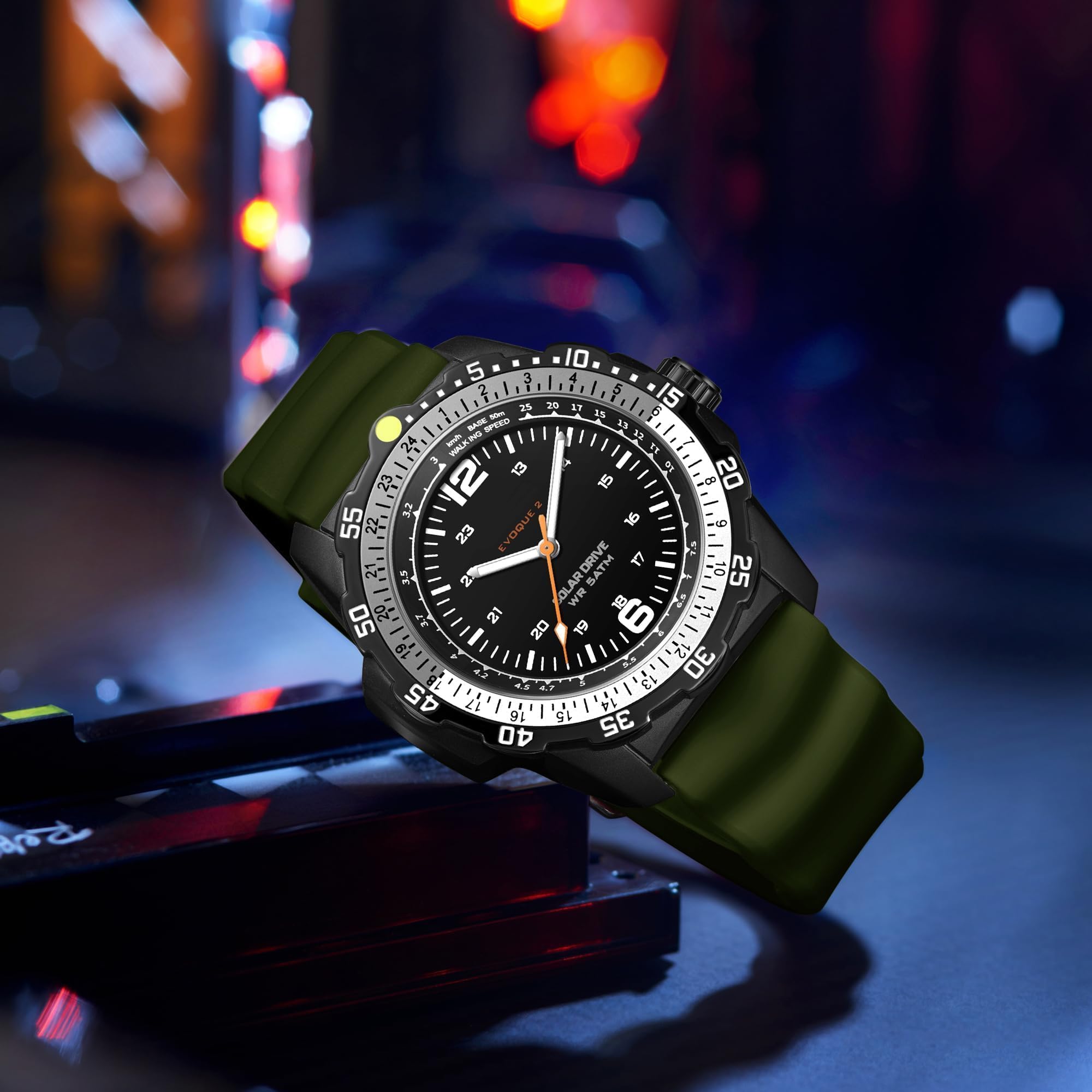 findtime Montre solaire analogique pour homme - Style industriel - Étanche - Tactique - Design cool - Lunette rotative unidirectionnelle - Bracelet en silicone - Boîtier en alliage