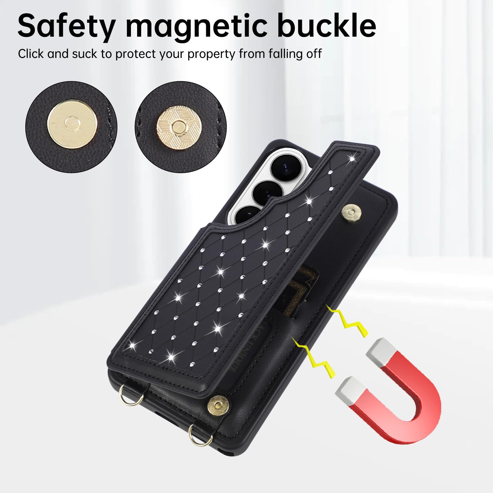 Custodia a portafoglio per Samsung Galaxy S26 Ultra con scomparti per carte di credito e cinturino, blocco RFID, custodia a portafoglio magnetica, custodia protettiva a tracolla con