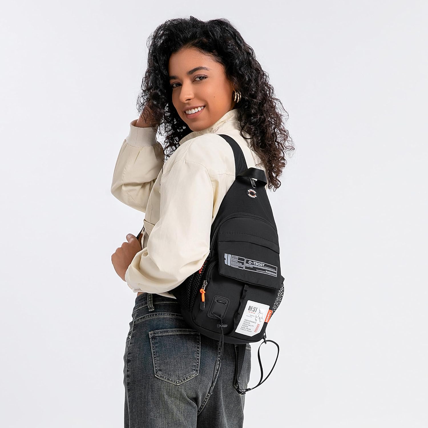 O-TBOST Lightweight Crossbody Backpack Sling Bag Small Shoulder Bags for Women Men Casual Chest Daypack Hiking Travel (black) - Image 8