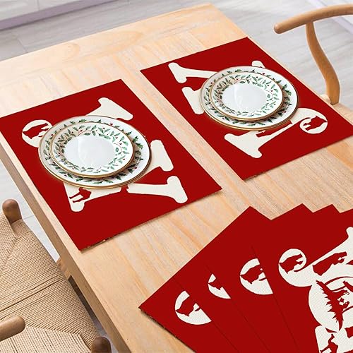 Miniatura 8 de XMNTG Juego de 4 manteles individuales de Navidad, manteles individuales de Navidad, copos de nieve roja, manteles individuales de mesa de invierno,