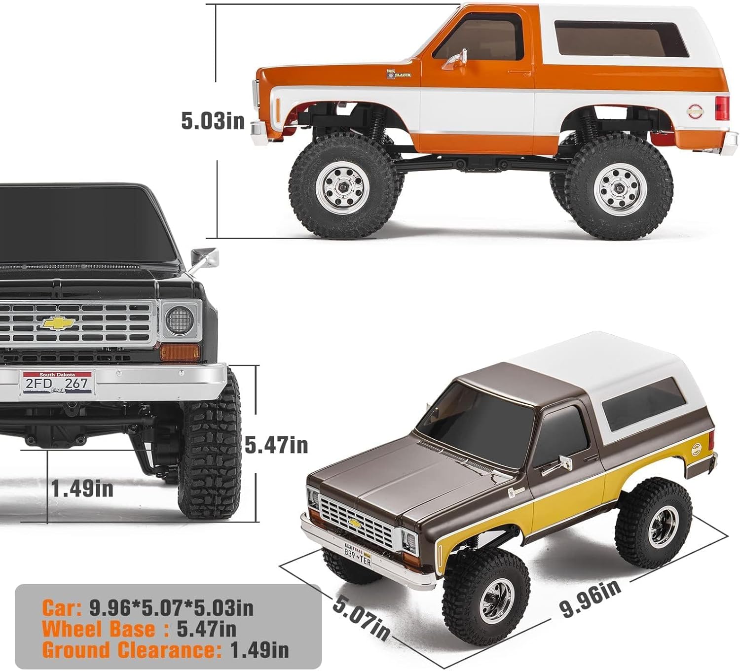 FCX24 FMS 1/24 K5 Chevy Blazer RC Crawler Officially Licensed, Mini RC Car Pick Up Truck & SUV 2 in 1, 4WD 8km/h 2 Speeds Switch, Off-Road RC Model with LED Lights for Adults (Orange)