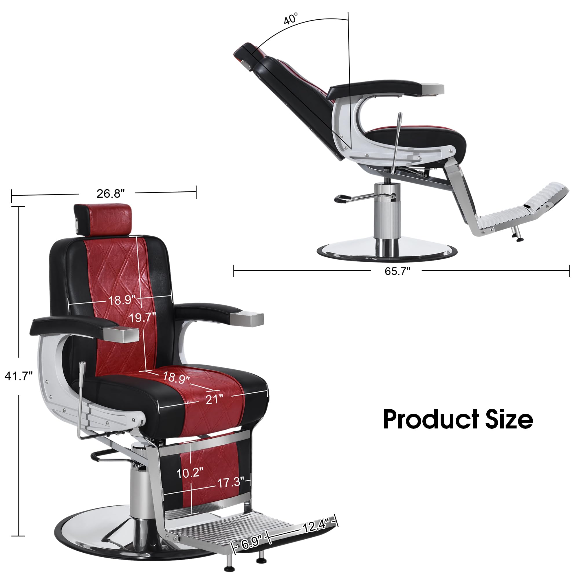BarberPub Heavy Duty Metal Vintage Barber Chair All Purpose Hydraulic Recline Salon Beauty Spa Styling Equipment 3815 (Black&Red)