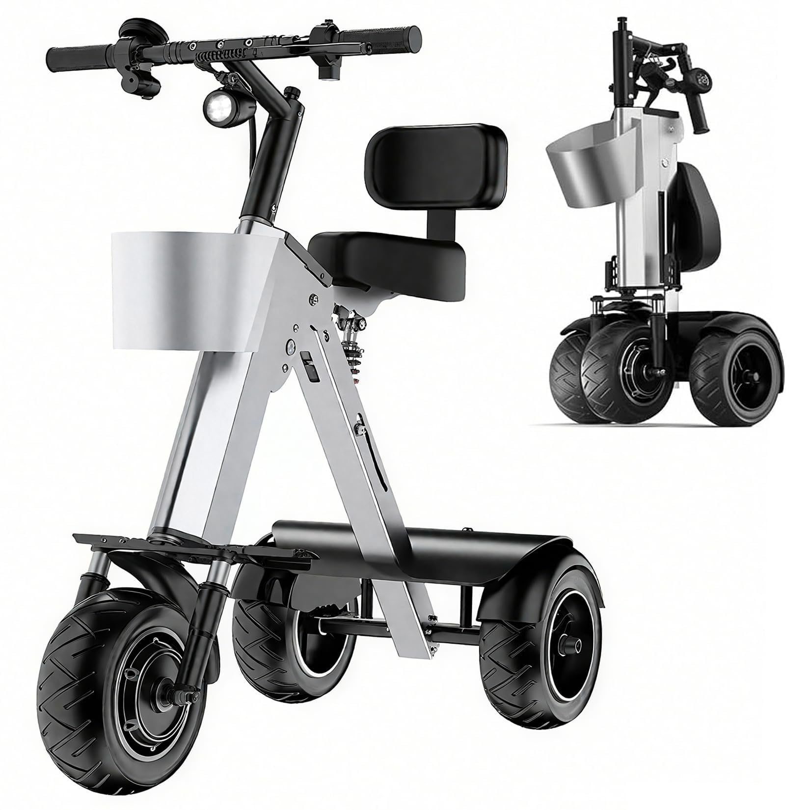 Adult Electric Tricycle with Backrest Folding Tricycle, Electric Scooter Adults Three Wheels, Removable Battery 36V/10A, Reverse Gear for Travel and Travel (with Backrest)