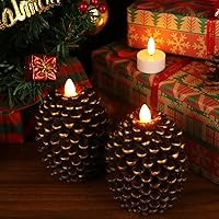 Vista 5 de Wondise - Velas sin llama con temporizador, con mecha parpadeante a batería, de cera real, en forma de piña, para decoración interior de vacaciones