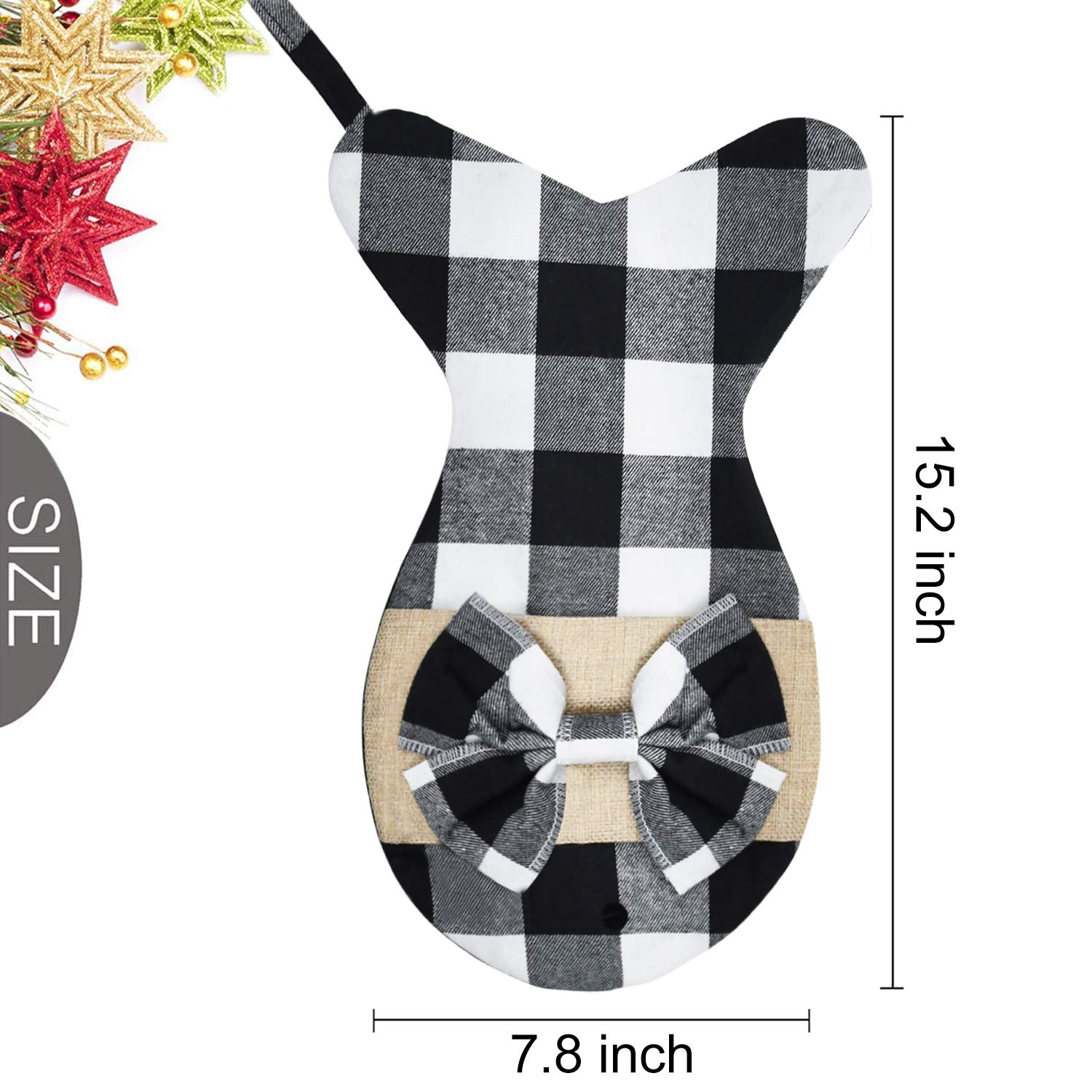 Senneny 2 Pack Pet Dog Cat Christmas Stockings Buffalo Black White Plaid Burlap Large Fish Shape Hanging Christmas Stocking for Dogs Cats Pets (Black and White)