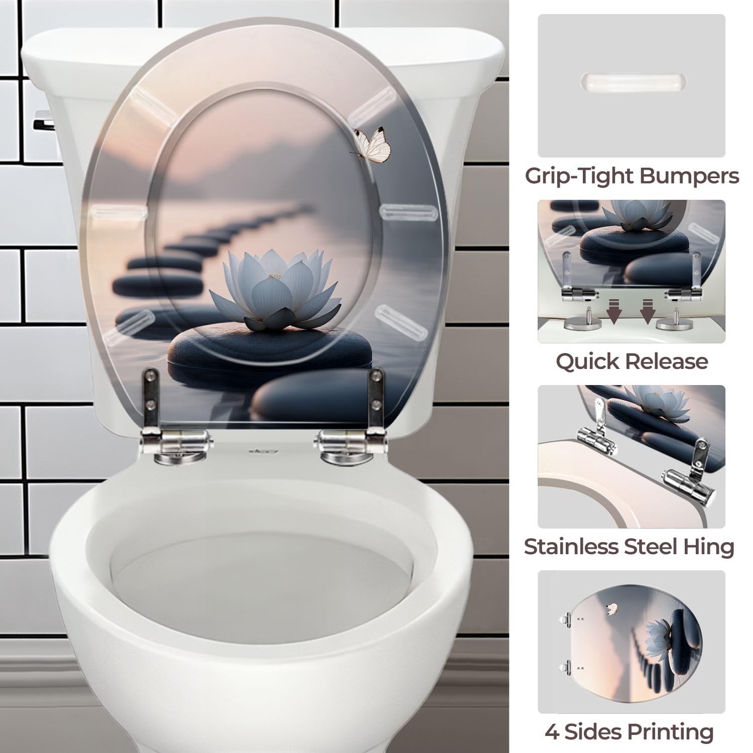 Asiento de inodoro redondo DecoSeat, bisagras de cierre suave, para baño