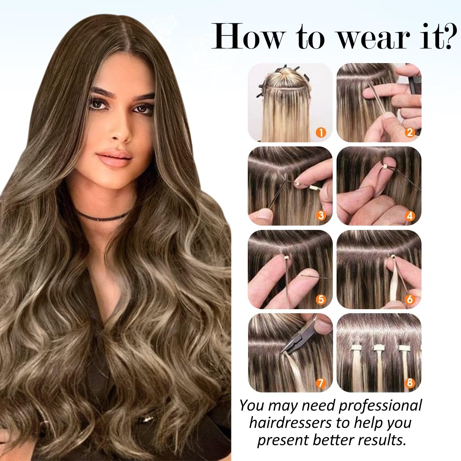 Vivien Brown Micro Beads Hair Extensions Human Hair Balayage Medium Brown to Dark Blonde Micro Ring Hair Extensions Human Hair Pre Bonded Micro Link Human Hair Extensions #4/27/4 50g/50s 22Inch - Image 4