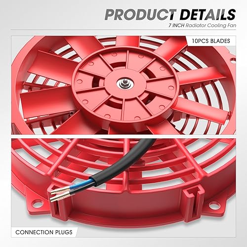Miniatura 7 de DNA Motoring Ventilador de radiador delgado de enfriamiento eléctrico de alto rendimiento de 7 pulgadas con kit de montaje, rojo, RAF-7-RD+FMK