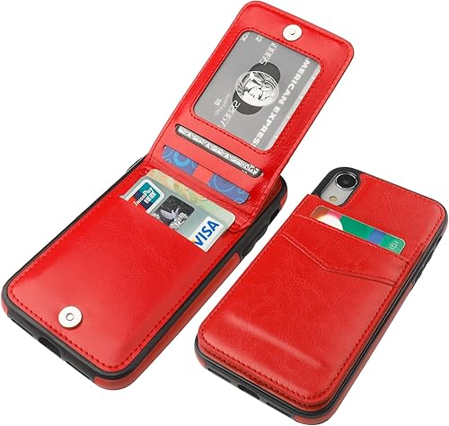 Miniatura 8 de KIHUWEY Funda tipo cartera para iPhone XR con soporte para tarjeta de crédito, cierre magnético de cuero de alta calidad, resistente funda