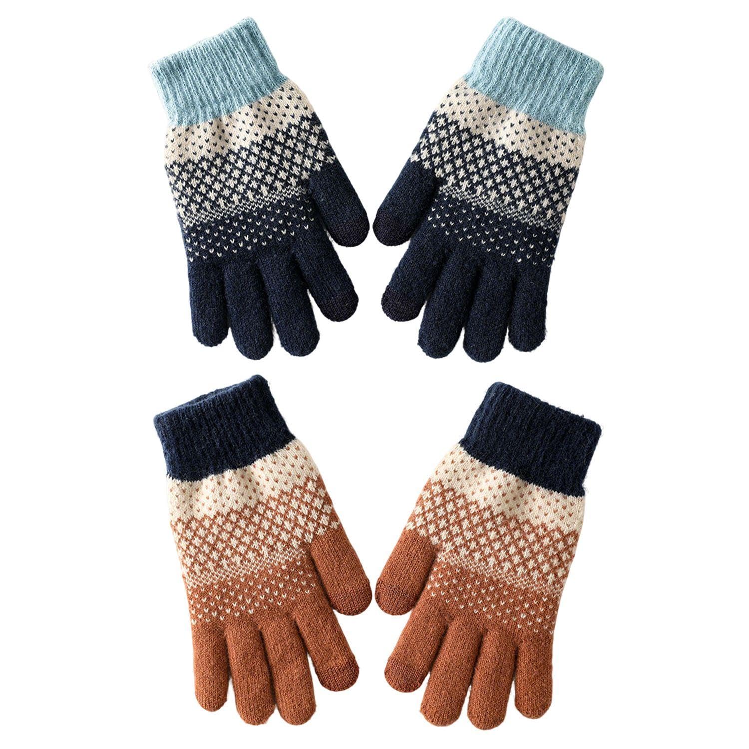 CYNOSURETECH 2 Pairs Of Knitted Wool Gloves, Winter Wool Thermal Gloves, Touch Screen Cold-Proof Gloves, Unisex, Outdoor Cycling Gloves