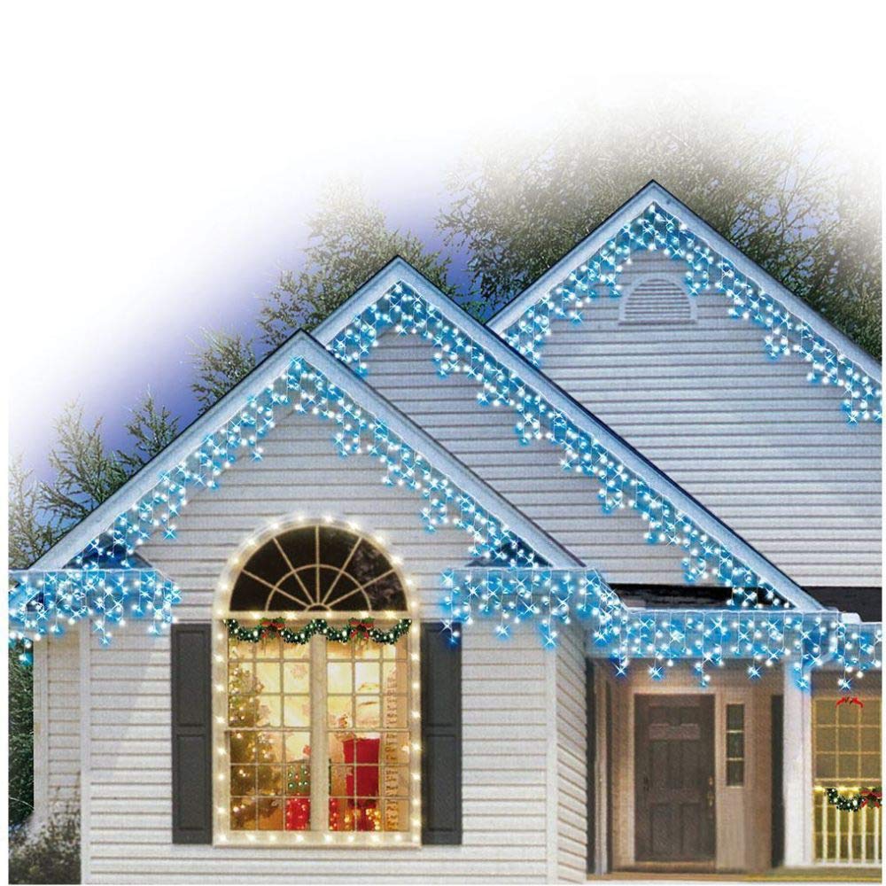 Outdoor Blue and Cool White Icicle Christmas Fairy Lights, 300 LED 6 Metres Lit Width, 60 Icicles, 8 Hour Timer, 8 Modes, Safe Voltage — image 1