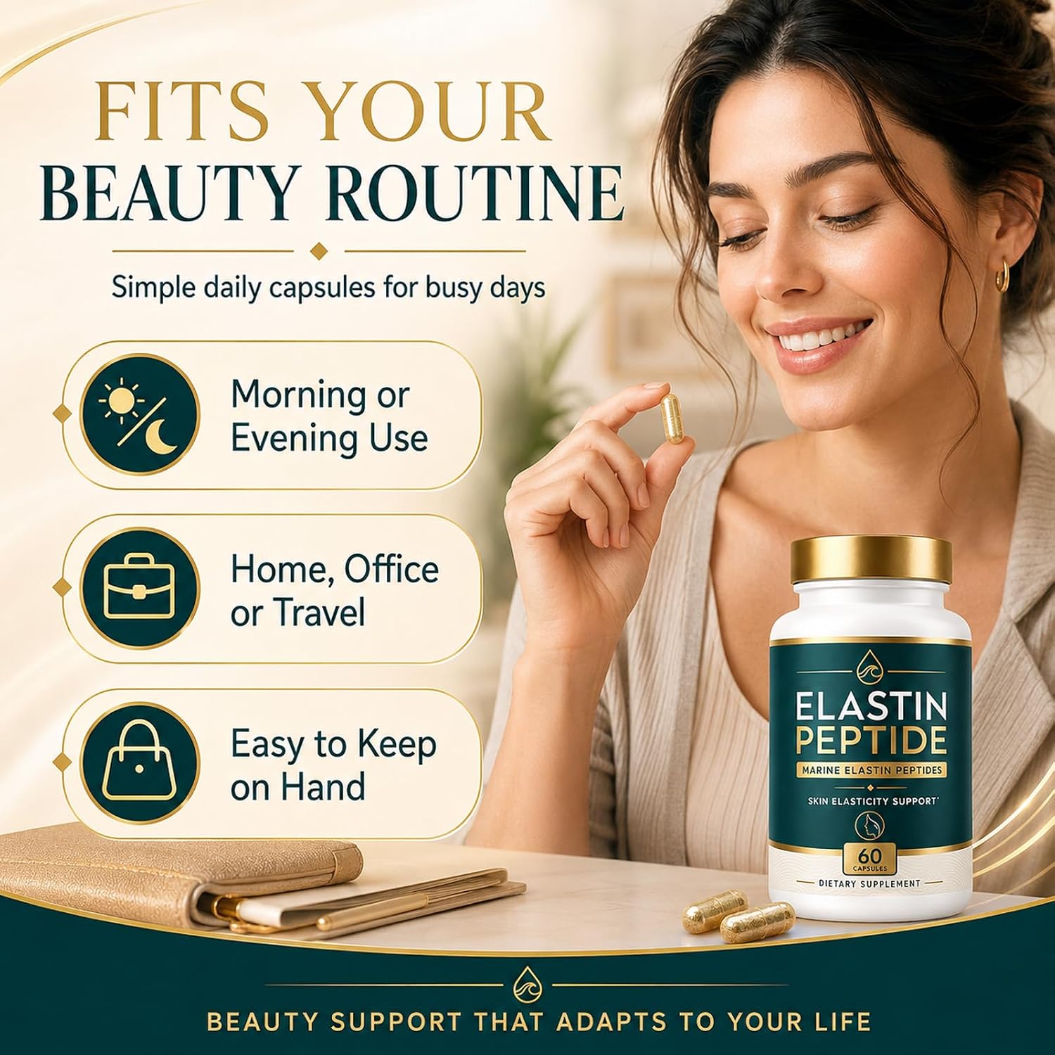 Elastin Peptide Skin Tightening 𝐒𝐮𝐩𝐩𝐥𝐞𝐦𝐞𝐧𝐭, Skin Elasticity, Easy Daily Routine, 60 Count