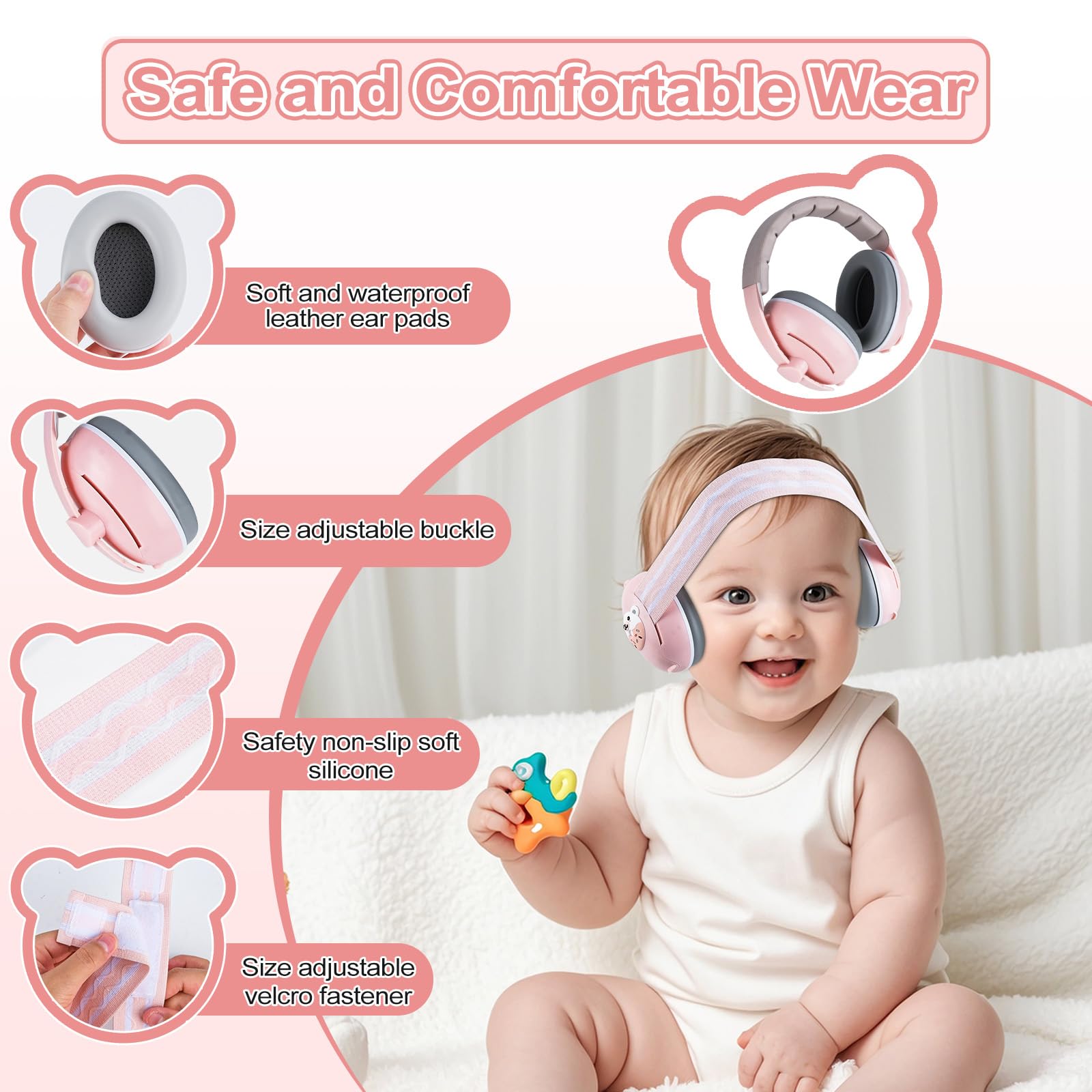 2 en 1 Casque Anti Bruit Bébé, Réglable Casque Bébé Anti Bruit, Protection Auditive pour les Bébés de 0 à 48 mois et les Enfants, Cache-oreilles Bébés pour le quotidien et les événements