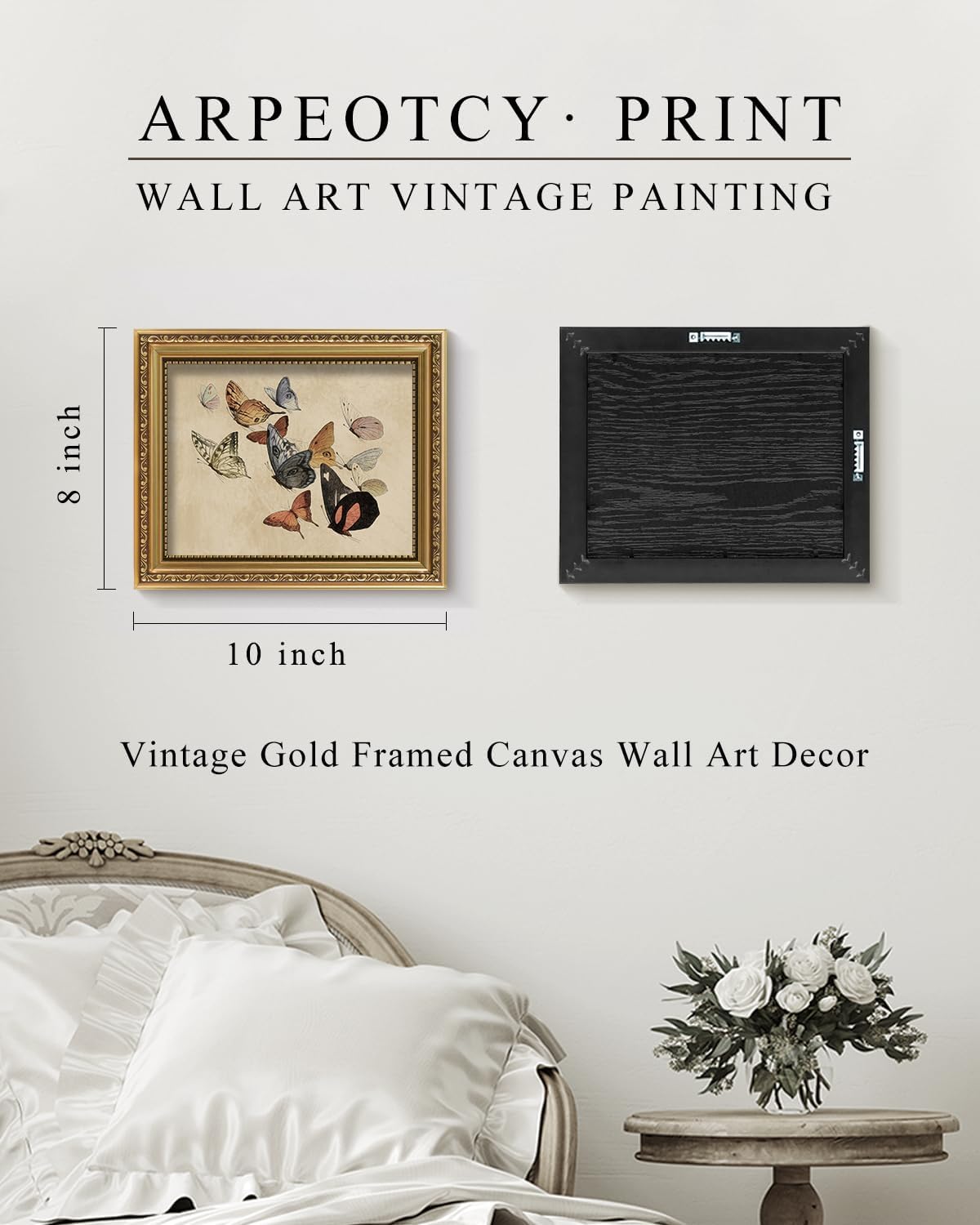 ARPEOTCY Vintage Gold Framed Wall Art, Classical Flying Butterflies Paintings, 8x10 inch Small Aesthetic Canvas Prints Artwork with Frame, Victorian Wall Decor for Living Room Bathroom Bedroom Shelf image 5