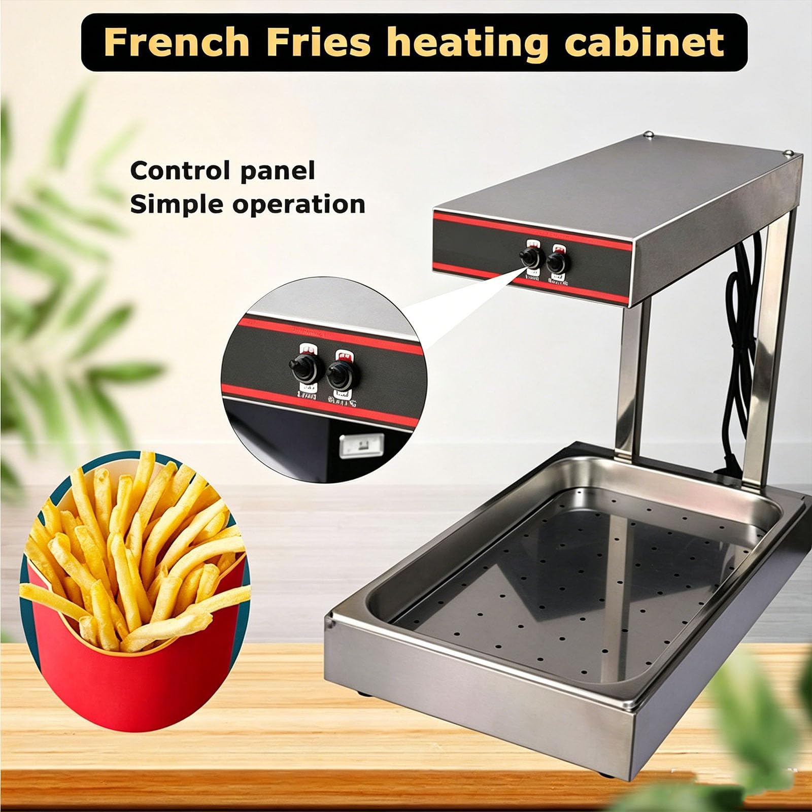 Scaldavivande Professionale per Patatine Fritte, Lampada Riscaldante | Piano di Drenaggio, Riscaldamento Rapido, Controllo della Temperatura da 30 a 110℃, Scaldavivande da Banco(silver)