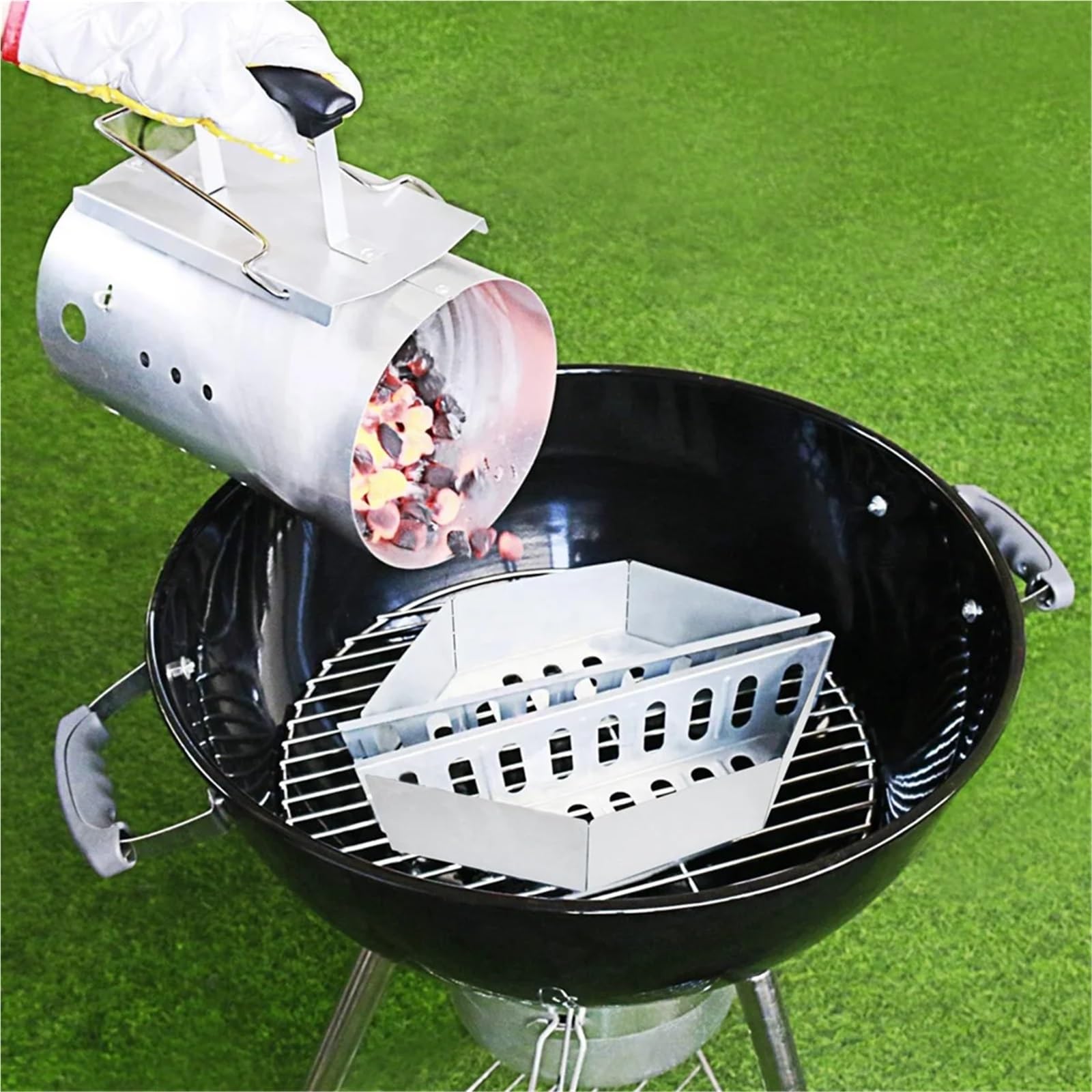 Holzkohlekorb aus Edelstahl, Holzkohlebehälter, Kohlebrikett-Grillkörbe (2 Stück)