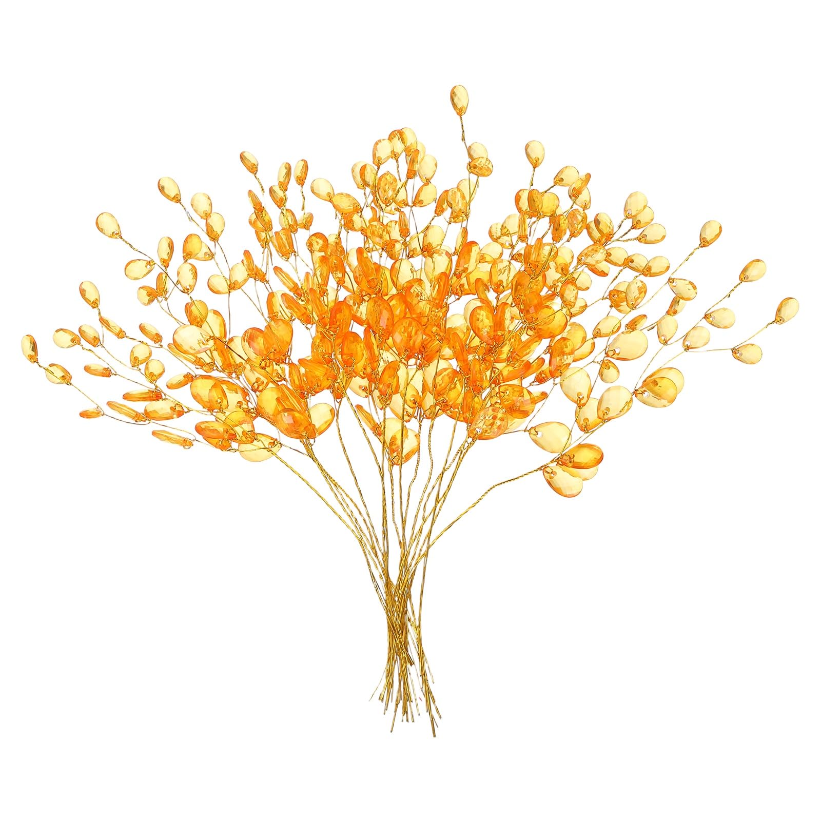 sourcing map 22 Pcs Acrylic Bead Drop Stems, Crystal Floral Picks Artificial Crystal Bouquets Flowers for Wedding Party Home Decoration DIY Crafts Celebrations (Orange)