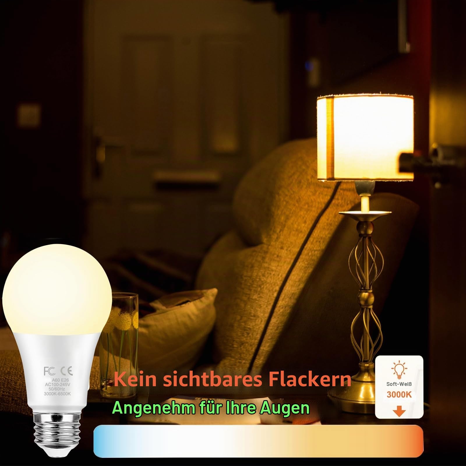 GRV E27 A60 12W Smarte Glühbirne mit einer 2.4GHz Fernbedienung, dimmbare 2700-6500K,100W Glühlampe äquivalent,1000LM Restaurant Licht,1 Fernbedienung und 3Glühbirne