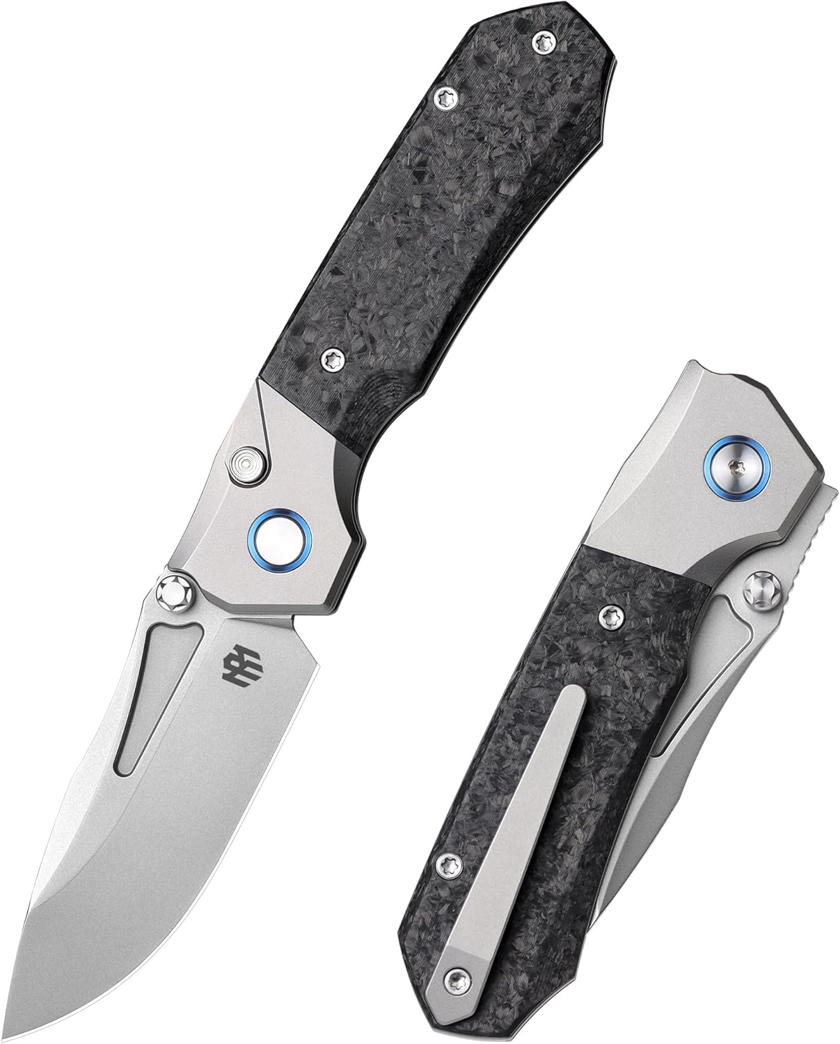 REMETTE Rhino Series EDC Pocket Knife, Pearlescent M390 Blade, Carbon Fiber Handle with Titanium Cilp, Sharp Fishing Camping Folding Knives for Men and Women (carbon fiber)