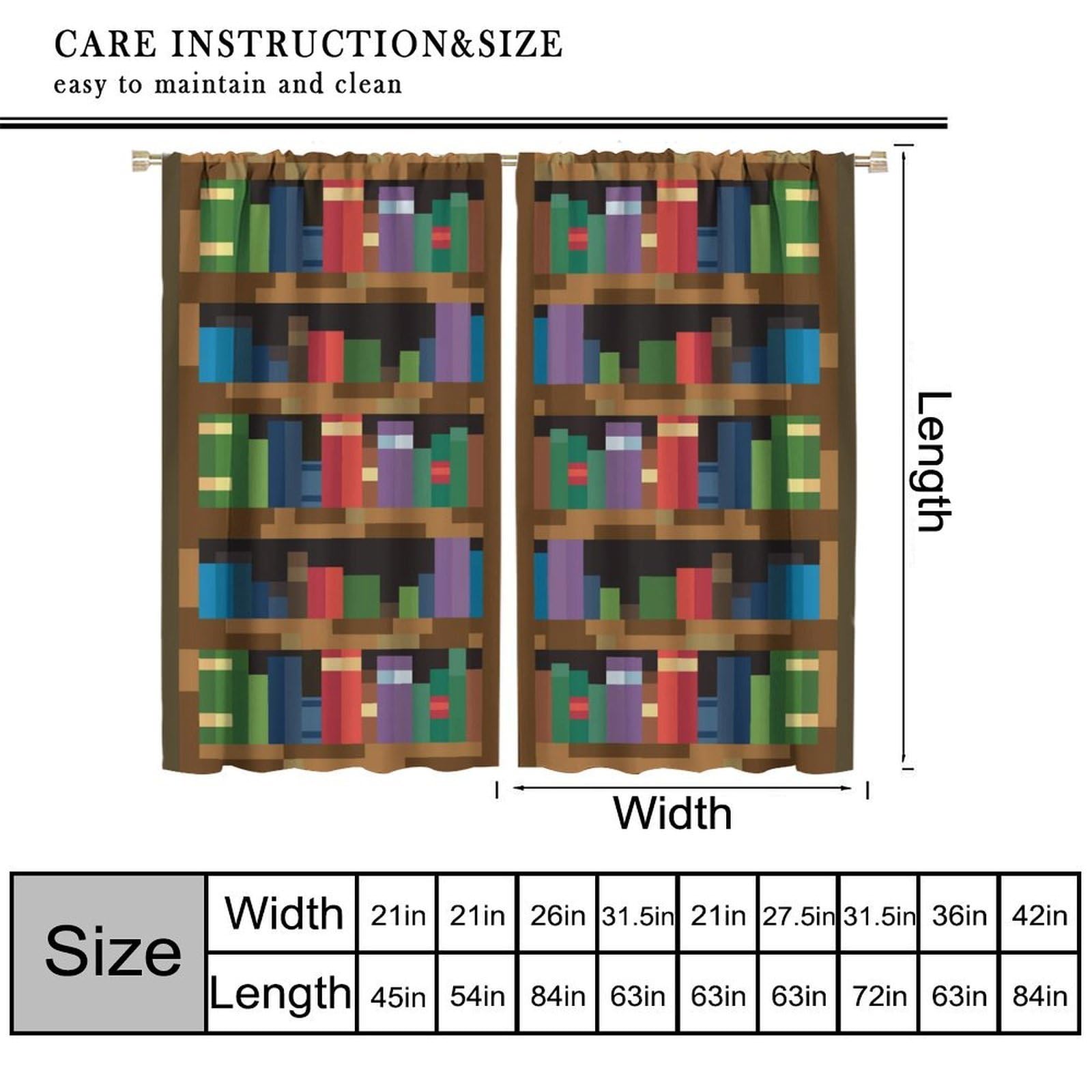 SHElifestyle Pixelated Bookshelf Curtain for Kids Shelf with Books in Pixel Art Style Game Concept Blackout Rod Pocket Window Treatments Drapes for Girls Boys Bedroom Playroom 55x63in - Image 4