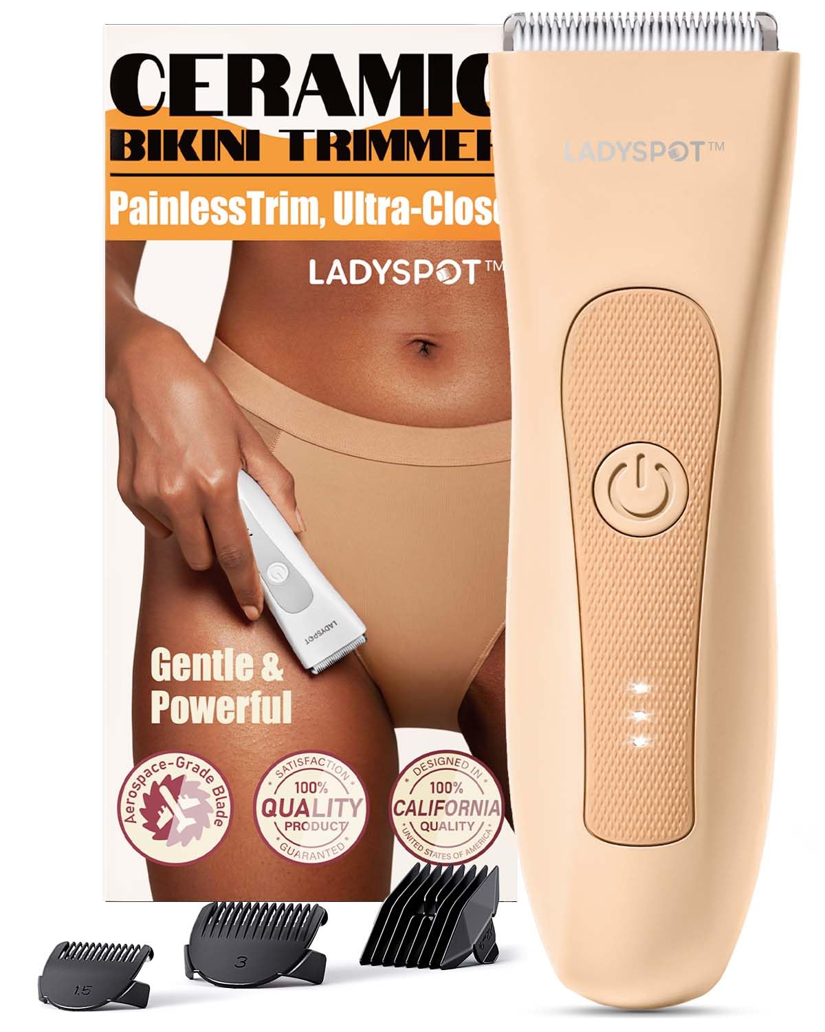 LADYSPOTTM Finishing Trimmers, Electric Shaver for Women, Hair Trimmer for Womens, Shaving & Grooming Sets Kit with 3 Guard and Replaceable Ceramic Blade Heads, Waterproof Wet/Dry(Orange)