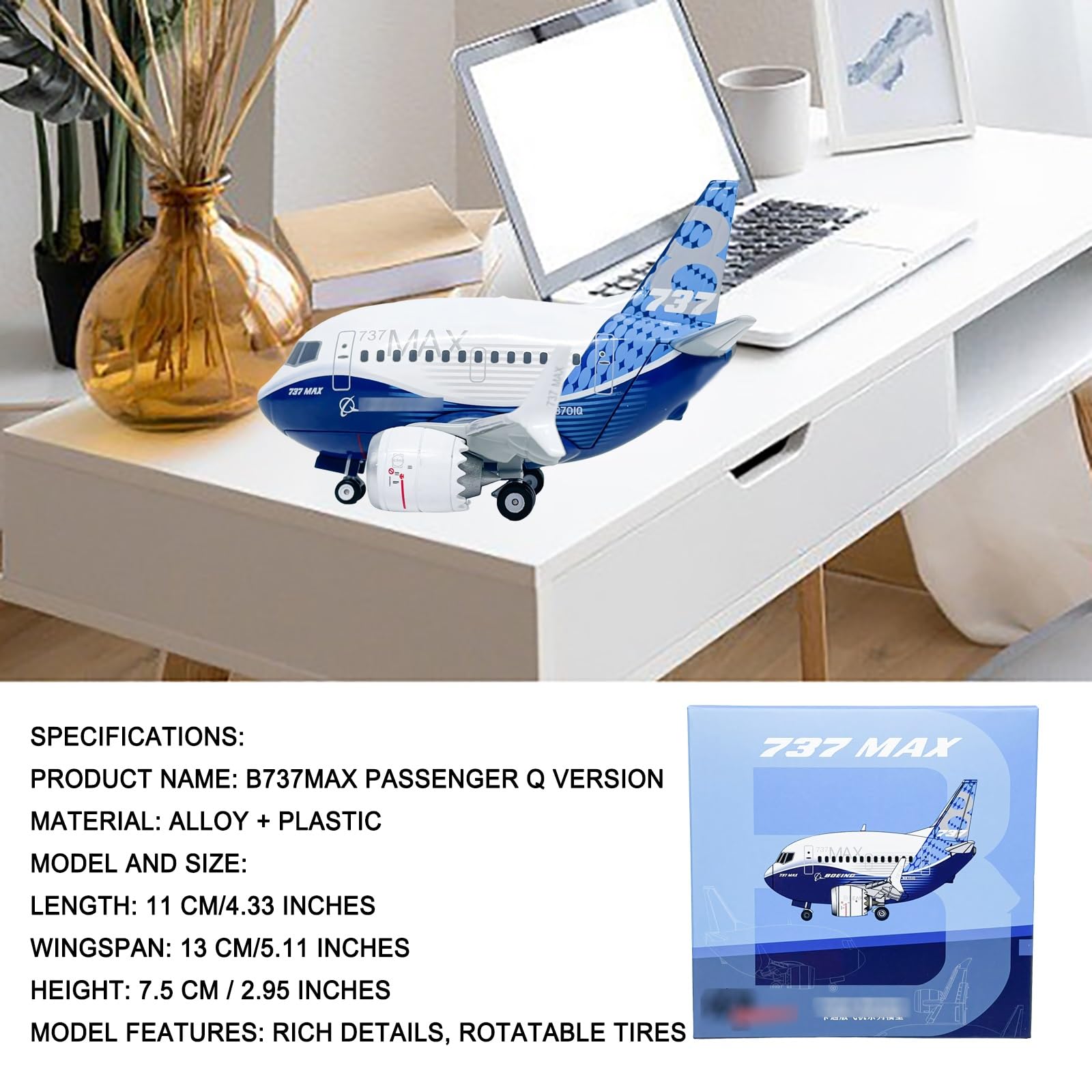 5,11 pollici B737 MAX Q-Style pressofuso in lega aeroplano modello realistico desktop scaffale decorazione regalo collezione premium for gli appassionati aviazione display ufficio