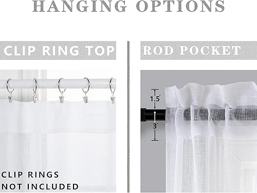 Miniatura 2 de Mrs.Naturall Cortinas traslúcidas blancas de 63 pulgadas de largo para dormitorio, bolsillo para cortinero, cortinas semitransparentes para comedor