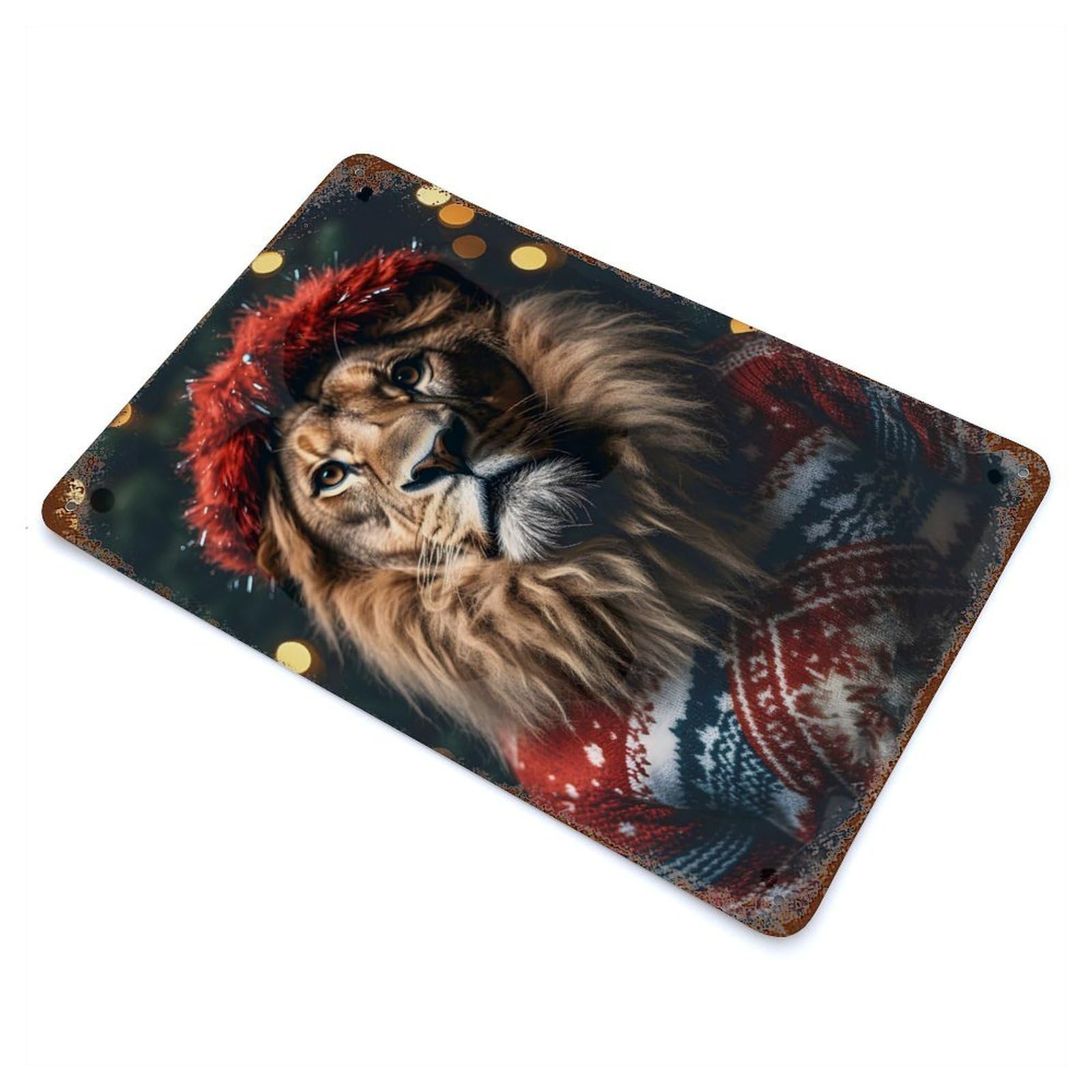 Garage Style Christmas Lion Rusty Metal Tin Sign 11.8"x7.9", Farmhouse Wall Decor for Bar And Workshop