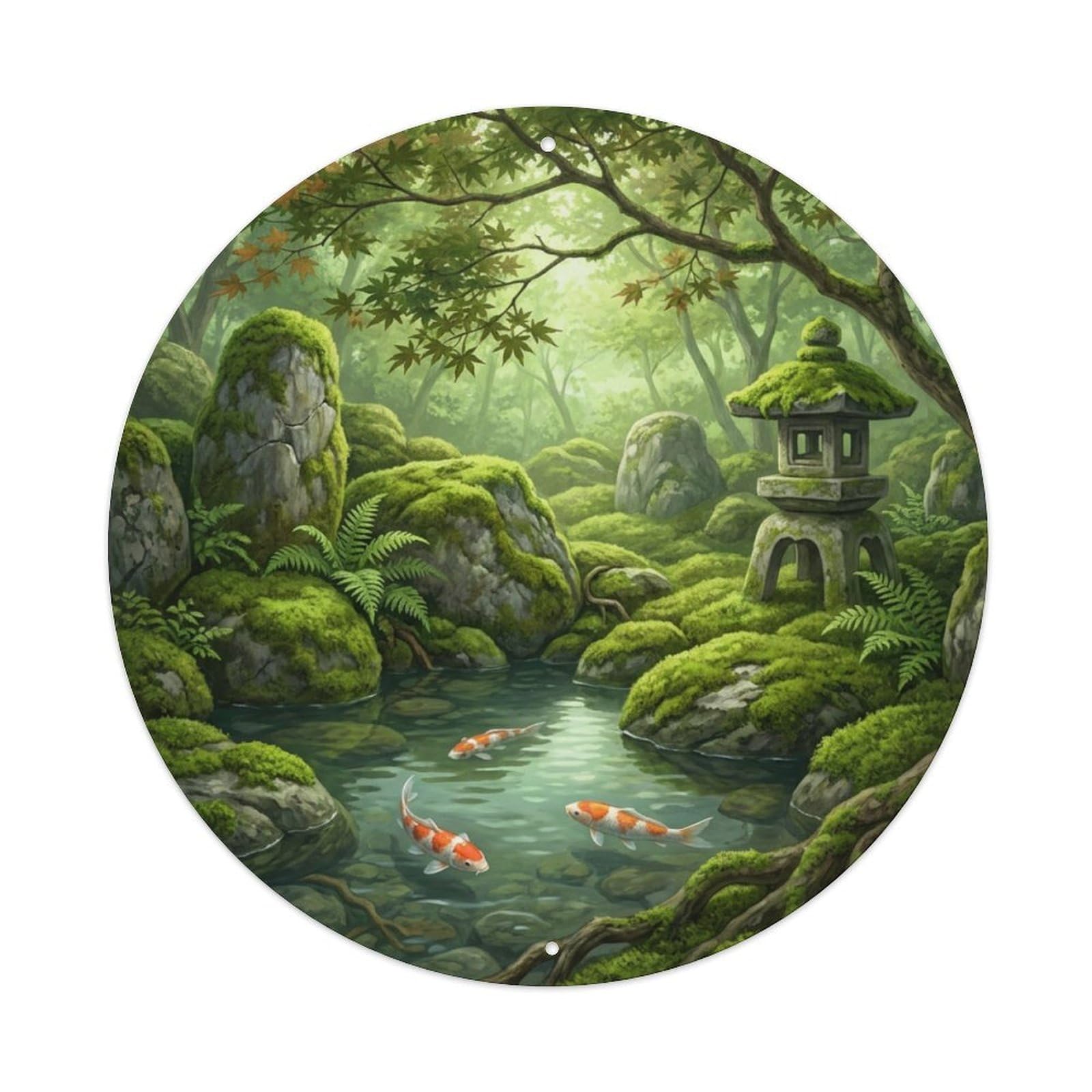 Galvaxio Style Japanese Koi Fish Moss Garden Green Carpet Metal Tin Sign