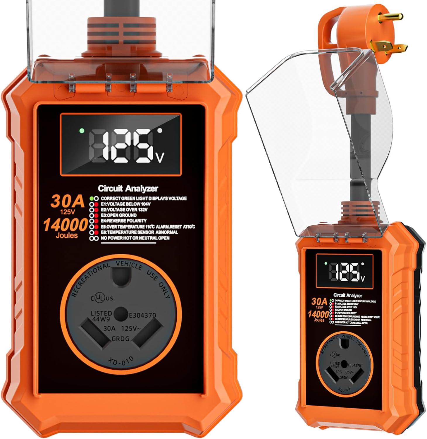 Rv Surge Protectors 30 Amp,14000 Joules Rv Circuit Analyzer Waterproof with Smart Led Display,Surge Protection with High/Low Voltage Protection,Rv Voltage Protector for Camper, Travel Trailers