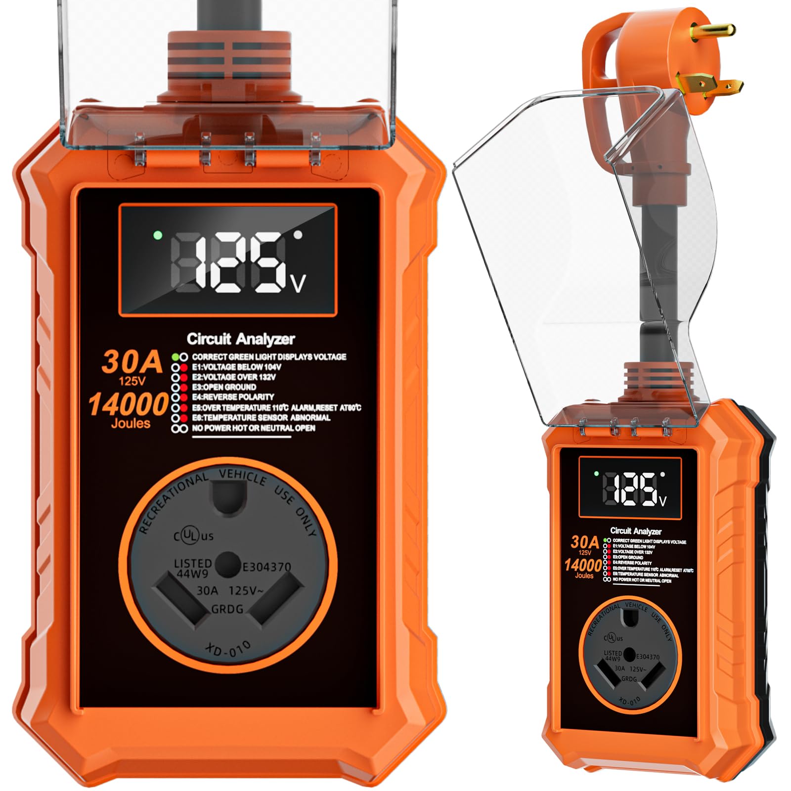 Rv Surge Protectors 30 Amp,14000 Joules Rv Circuit Analyzer Waterproof with Smart Led Display,Surge Protection with High/Low Voltage Protection,Rv