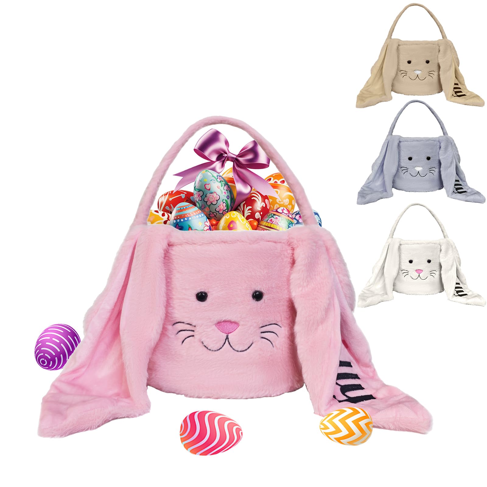 Custom Name Easter Basket Personalized Easter Baskets for Girls Boys Name Bunny Basket with Handle Monogram Basket for Easter Egg Hunt-Pink
