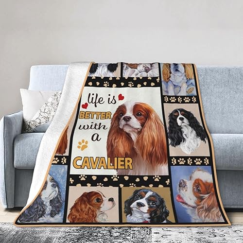 Miniatura 3 de Manta King Charles Cavalier - Manta de forro polar suave y acogedora manta de viaje para sofá o cama, regalo para los amantes de los perros, 50 x 40