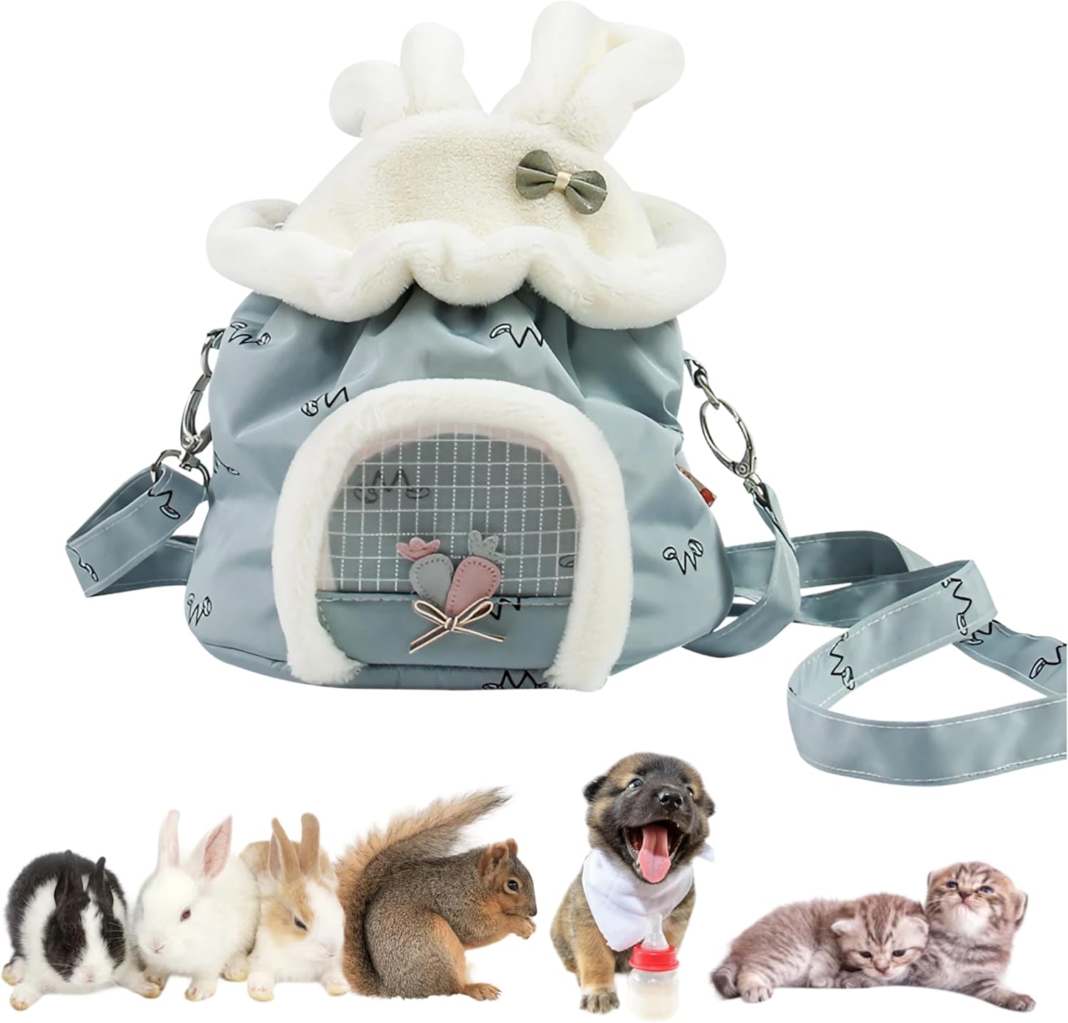 Rabbit Hamster Carrier Bag XXS Dog Small Animal Travel Hand Bag Backpack Breathable Mesh Window Portable (Blue)