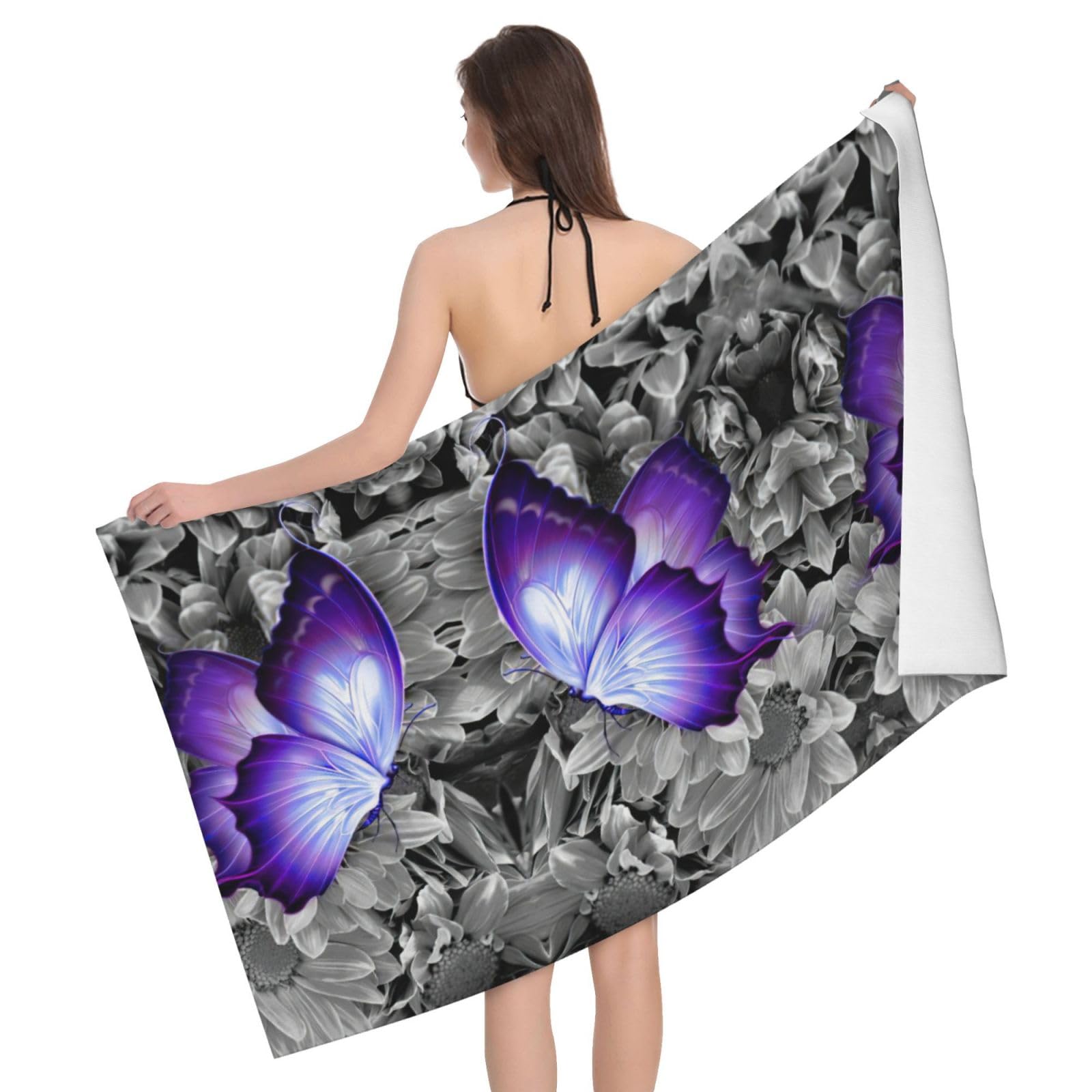 Serviette microfibre papillon violet pour camping et voyage