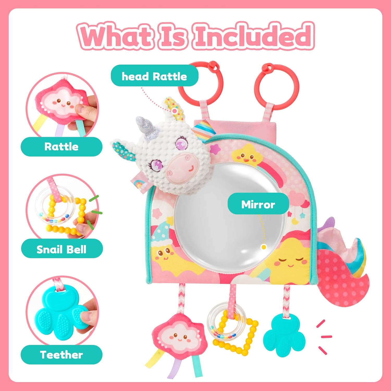 Koty Car Seat Toy - Kick and Play Activity Center with Mirror,Teether and Crinkle, Fun Travel Baby Toy for Rear Car Seat, Easier Drive with Newborns, Babies, Hanging Toys for Infants 0-6-12-18 Months