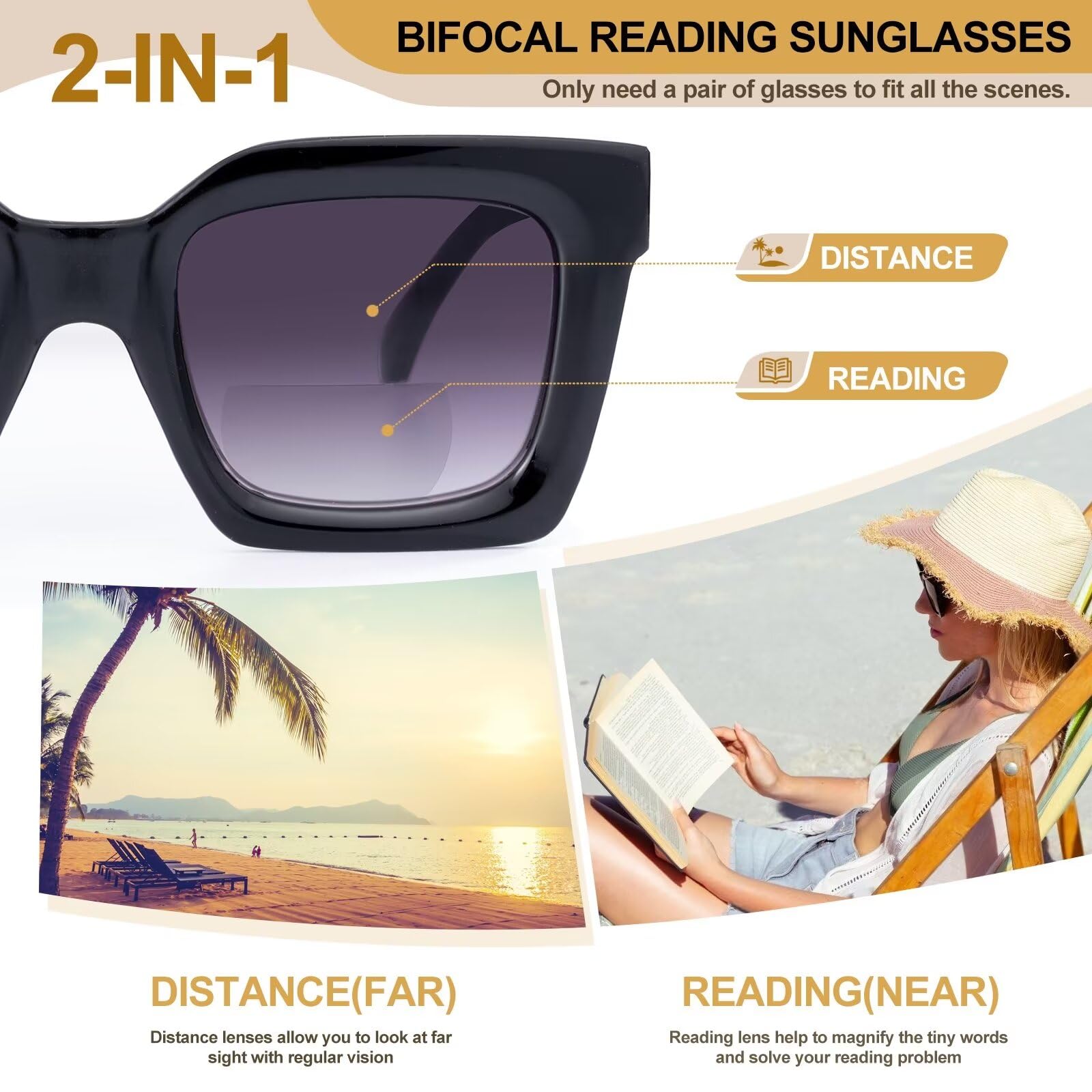 SKYWAY Bifocal Sunglasses for Women Men Classic Retro Reading Sunglasses, Outdoor Sun Reading Glasses With Spring Hinges - Image 3