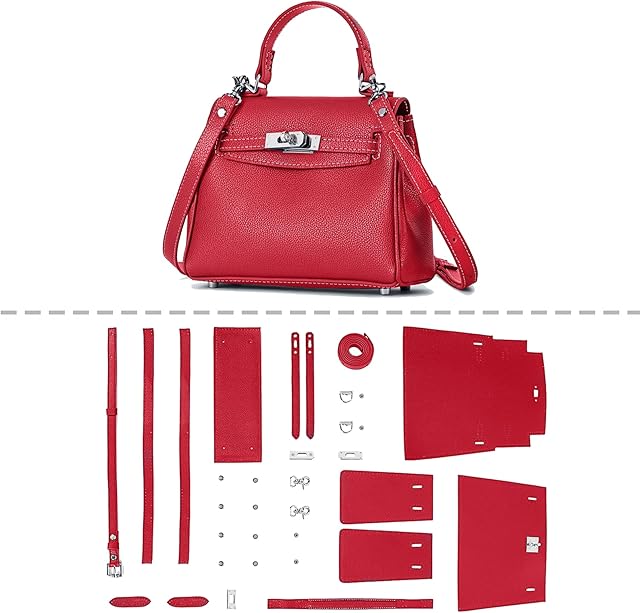 POPSEWING DIY Bag Kit Designer Bag for Women, DIY Leather Bag Kit, DIY Crossbody Shoulder Bag with Sewing Kit, DIY Handmade Bag Kit for Mom Girlfriend Birthday Christmas Gift