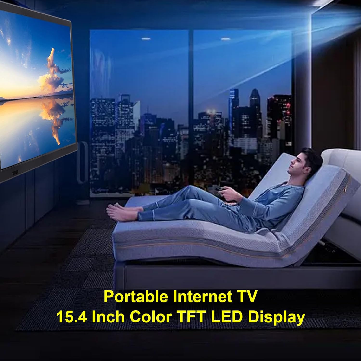 15.4 Inch Portable TV with Antenna, Color TFT LED Display, DDR 1GB, eMMC 8GB, 2.4GHz 5GHz WiFi, Support ATSC, Analog TV and ATV Channels, Battery Powered