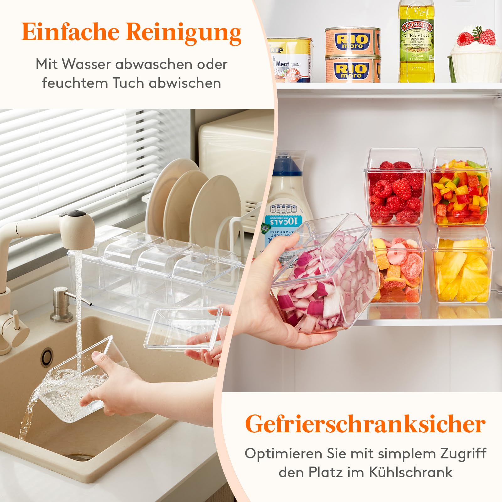 Lifewit abnehmbare Ice Zutatenbehälter mit Deckel, Frischebehälter, Ice Eiswürfel hinzufügbar, 5 Fächer Behälter zum Garnieren, Serving Bar für Obst/Snacks/Cocktail Zutaten