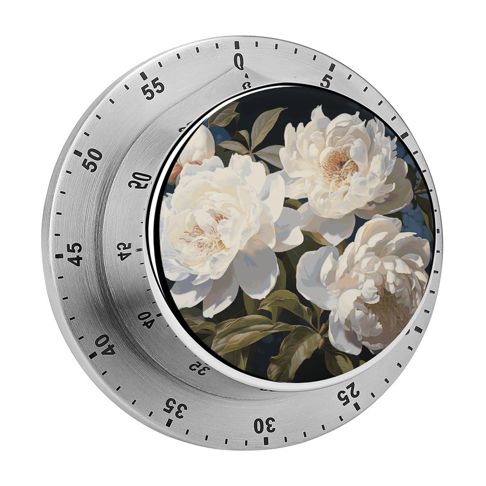White Peony Manual Countdown Timer with Magnetic Base Visual Mechanical Timer for Classroom Home Study and Cooking
